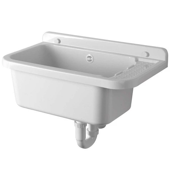AQUALINE Fali kiöntő rakodó felülettel, szifonnal, 60x34cm, PVC, fehér