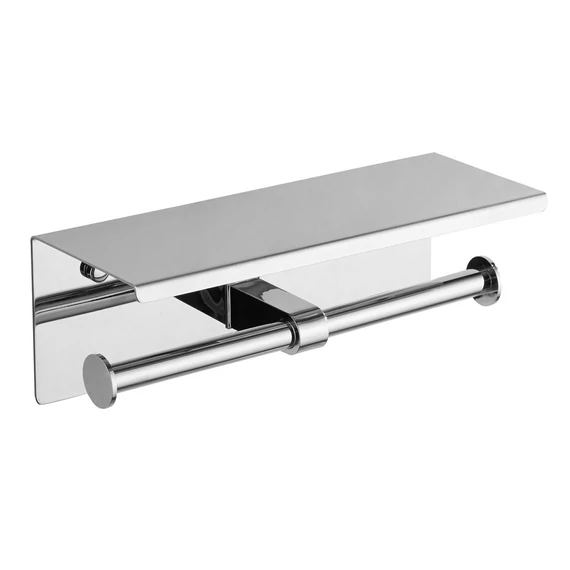 PIRENEI dupla WC-papírtartó polccal, 30cm, króm