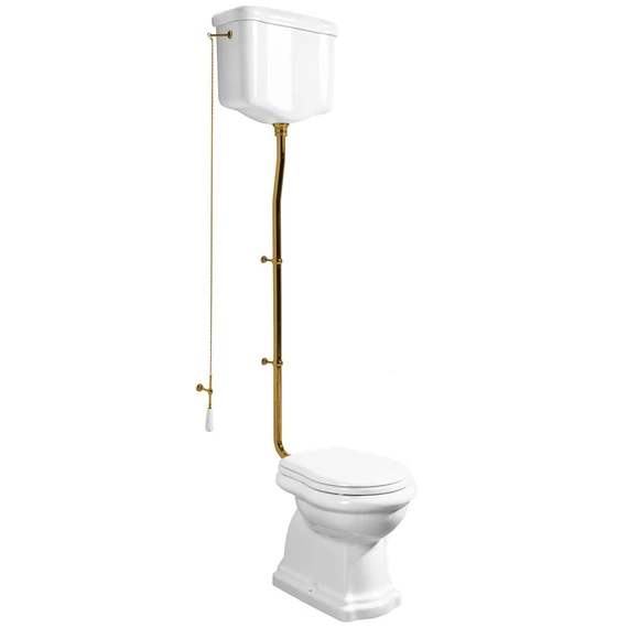 KERASAN RETRO álló WC, alsó kifolyású, tartállyal, öblítőmechanikával, ülőke nélkül, fehér/bronz