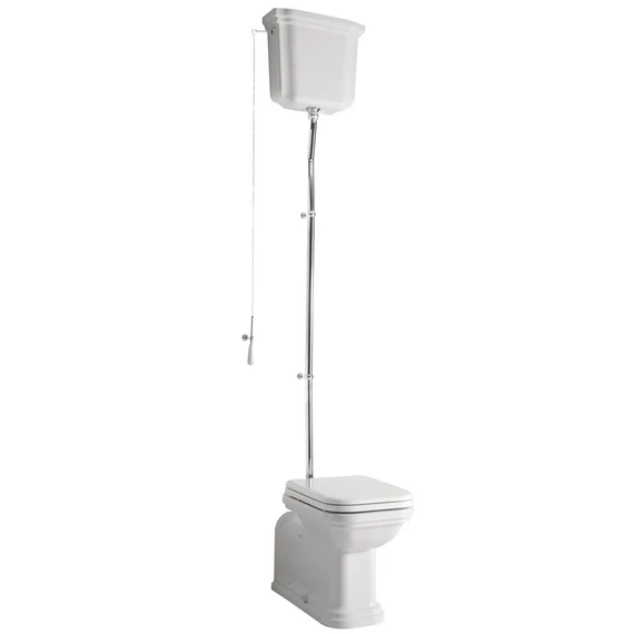 KERASAN WALDORF álló WC, alsó/hátsó kifolyású, tartállyal, öblítőmechanikával, ülőke nélkül, fehér/króm