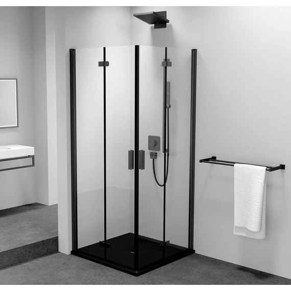 POLYSAN ZOOM LINE BLACK sarokbelépős zuahanykabin harmónikaajtóval, balos 700x700mm, transzparent üveg