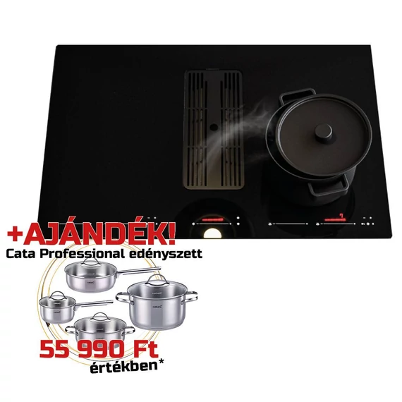SIRIUS - Beépíthető indukciós főzőlap beépített elszívóval S-DDH6 78 cm + CATA - PROFESSIONAL edényszett