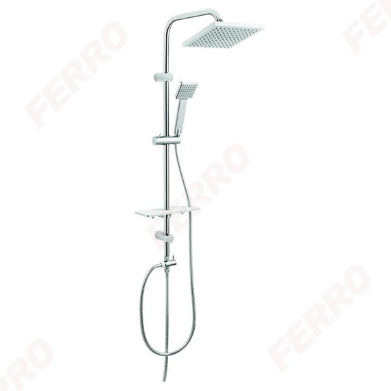 FERRO SQUERTO LUX zuhanyszett, 3 funkciós, fejzuhannyal, polcal, króm