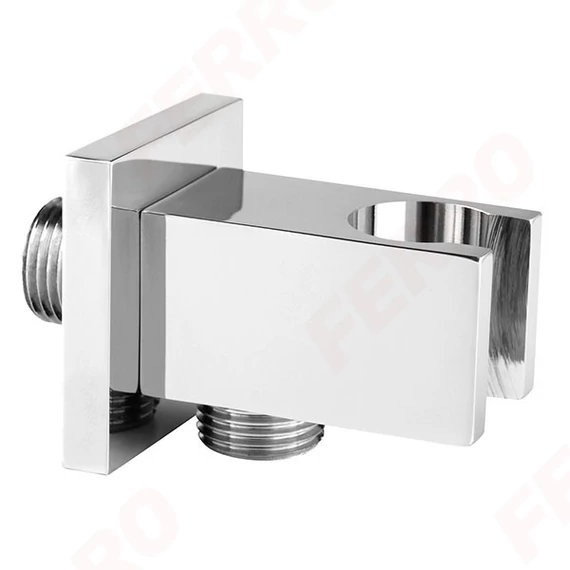 FERRO Sarokcsatlakozó zuhanycsőhöz, zuhanytartóval, szögletes, 1/2", króm
