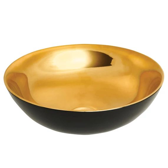 INVENA TINOS mosdókagyló, kerek, asztali, átmérő 39,5 cm, fényes, fekete-arany, PVD/Waterplating