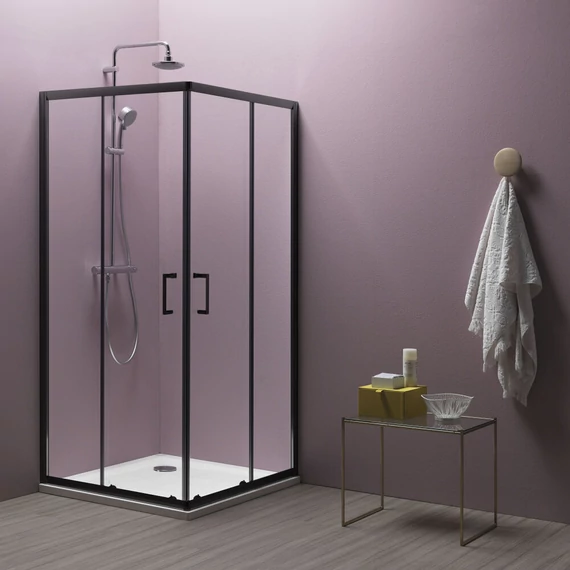 KOLPA SAN ECO QUAT TKK 80/K FEKETE ZUHANYKABIN+TRIN 80/O ELŐLAPOS TÁLCA+SZIFON