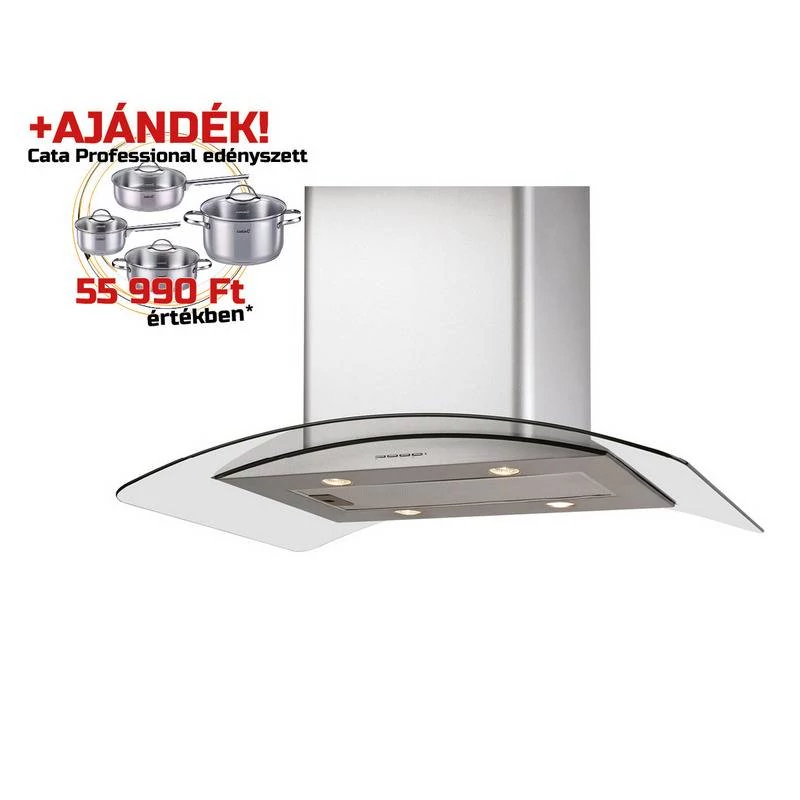 CATA - Páraelszívó Isla gamma 900 X/D inox-üveg LED + CATA PROFESSIONAL edényszett