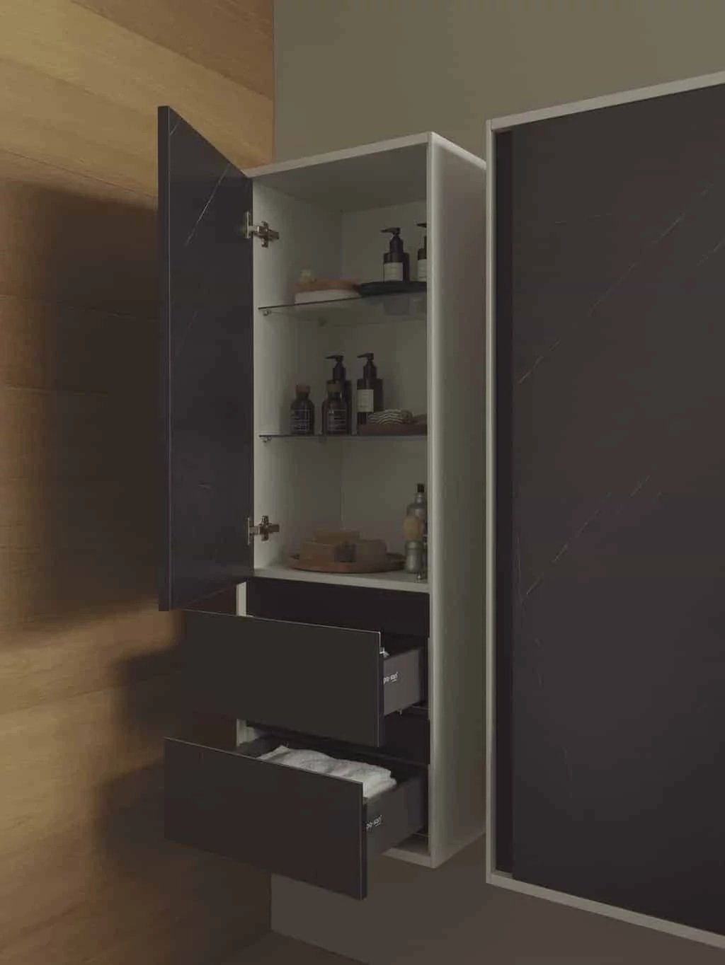 KOLPA SAN Pandora P1301 szekrény, ajtóval és fiókokkal BL STONE/fekete kő
