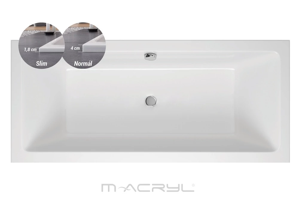 M-ACRYL Sabina Slim egyenes akril kád 170x75 + Ajándék kádláb és peremrögzítő