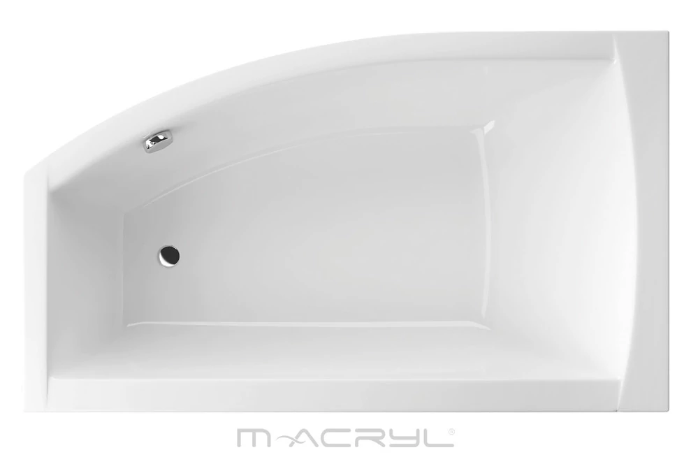 M-ACRYL Minima aszimmetrikus akril kád 160x95 balos + Ajándék kádláb és peremrögzítő