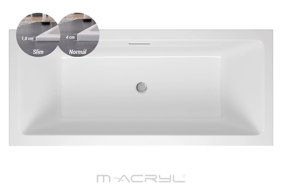 M-ACRYL Sabina Pro Slim egyenes akril kád 160x75 + Ajándék kádláb és peremrögzítő