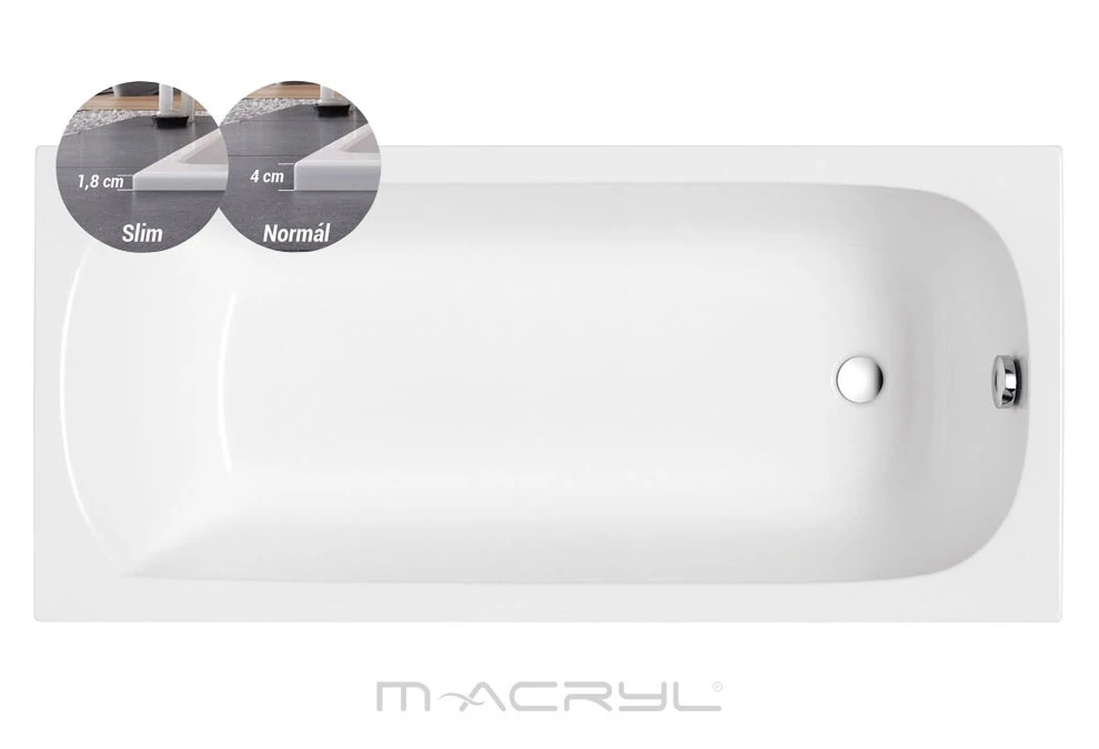 M-ACRYL Mira Slim egyenes akril kád 170x70 + Ajándék kádláb és peremrögzítő