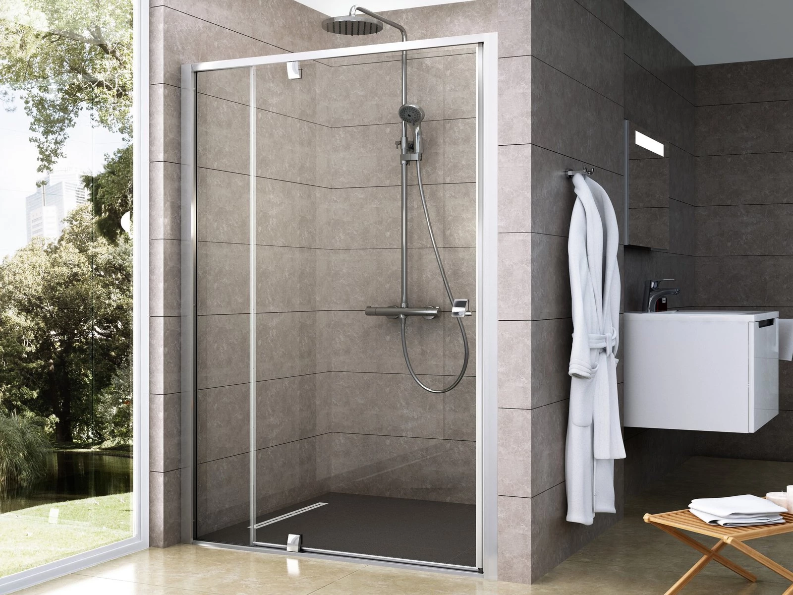 RAVAK Pivot PDOP2-100 zuhanyajtó szatén+transparent