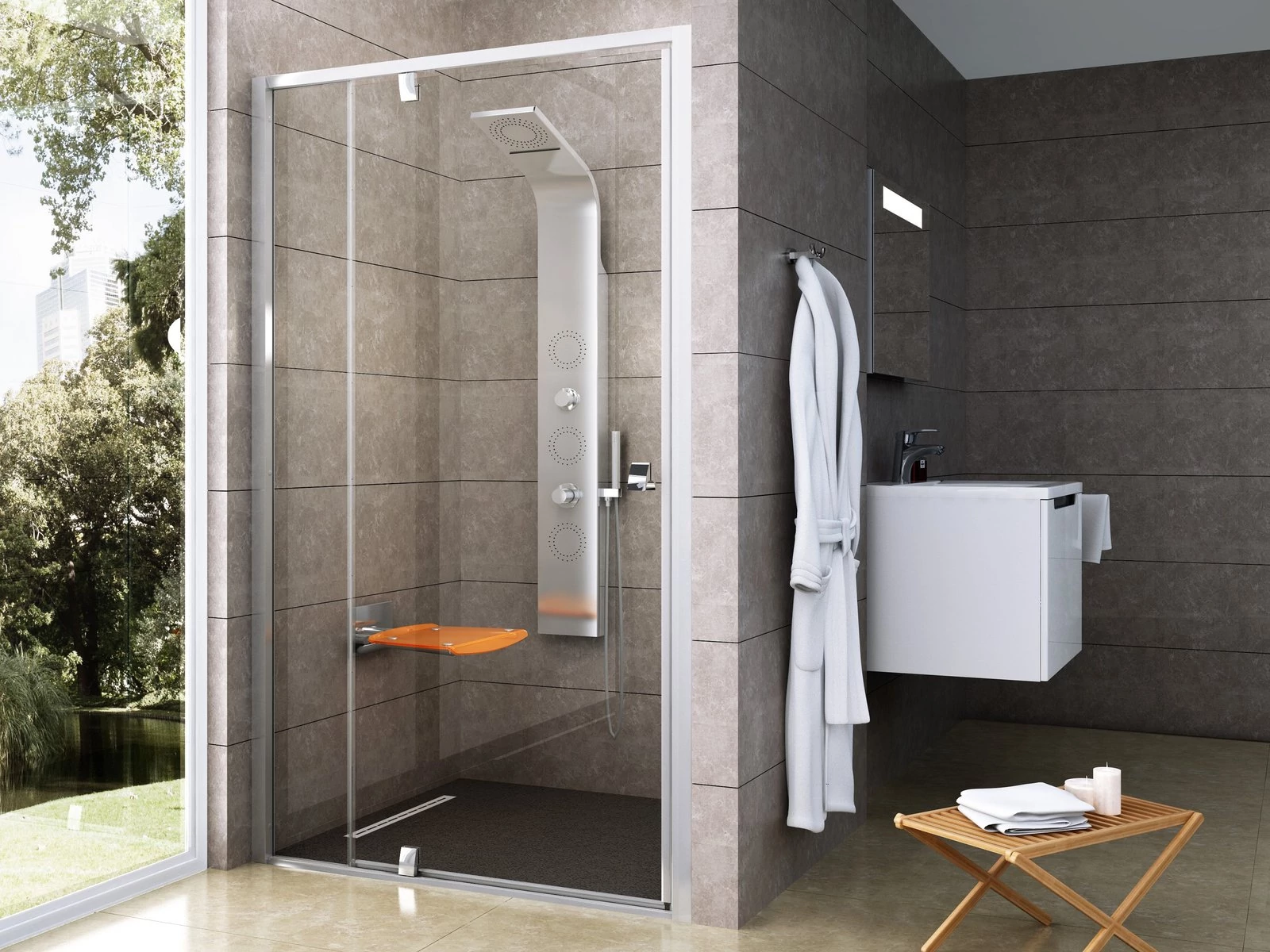 RAVAK Pivot PDOP2-110 zuhanyajtó krómhatású+transparent