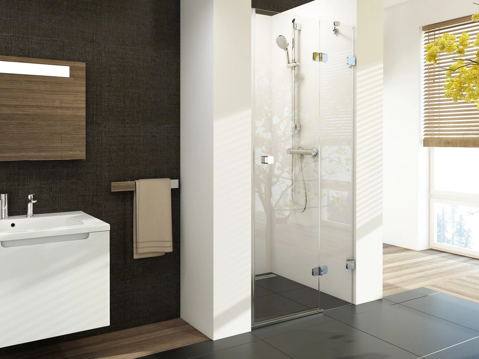 RAVAK Brilliant BSD2-90 A-jobb zuhanyajtó króm+transparent, (890-905)