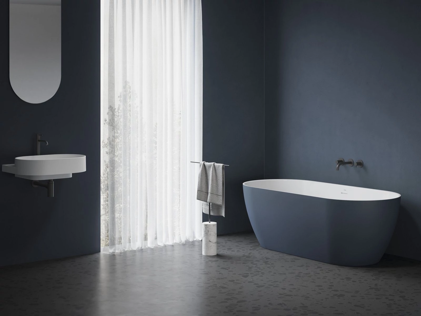 RAVAK Freedom O Tec 170x77 akrilkád, Deepsea Blue/fehér szabadonálló, fehér lefolyóval