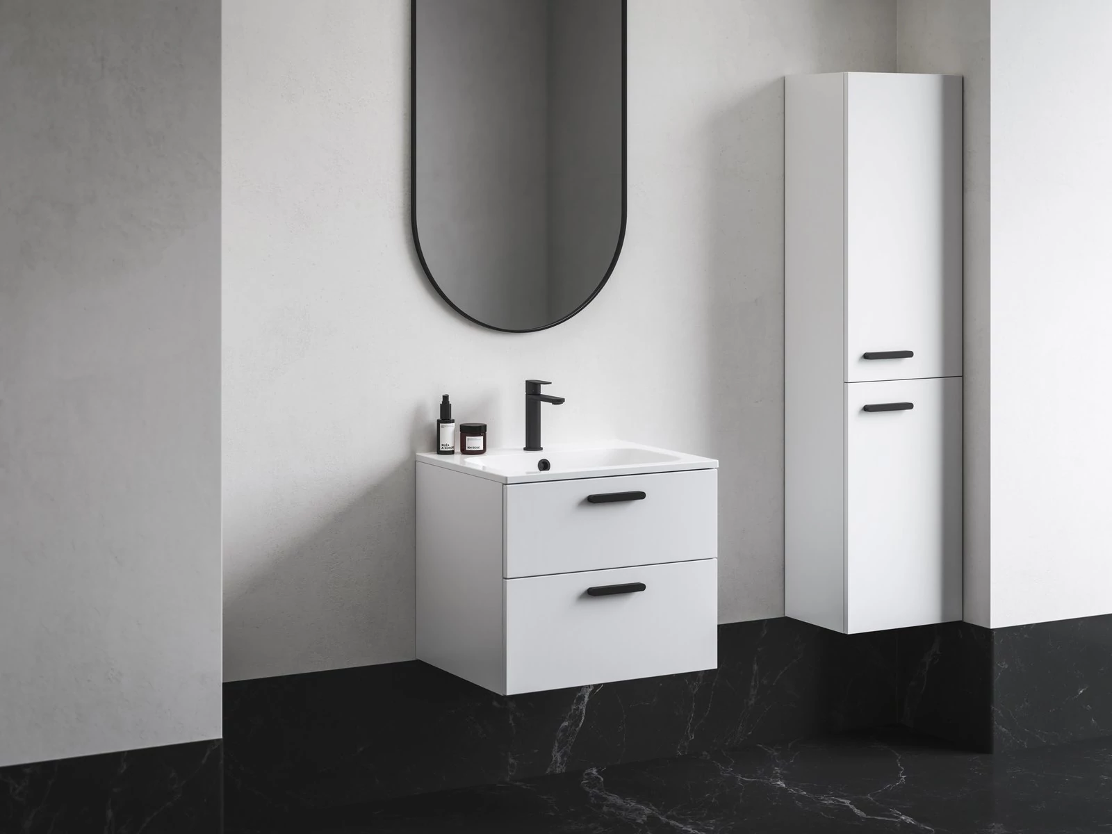 RAVAK Chrome II SB 39 magasszekrény jobb, fehér, fekete fogantyúval 152 mm