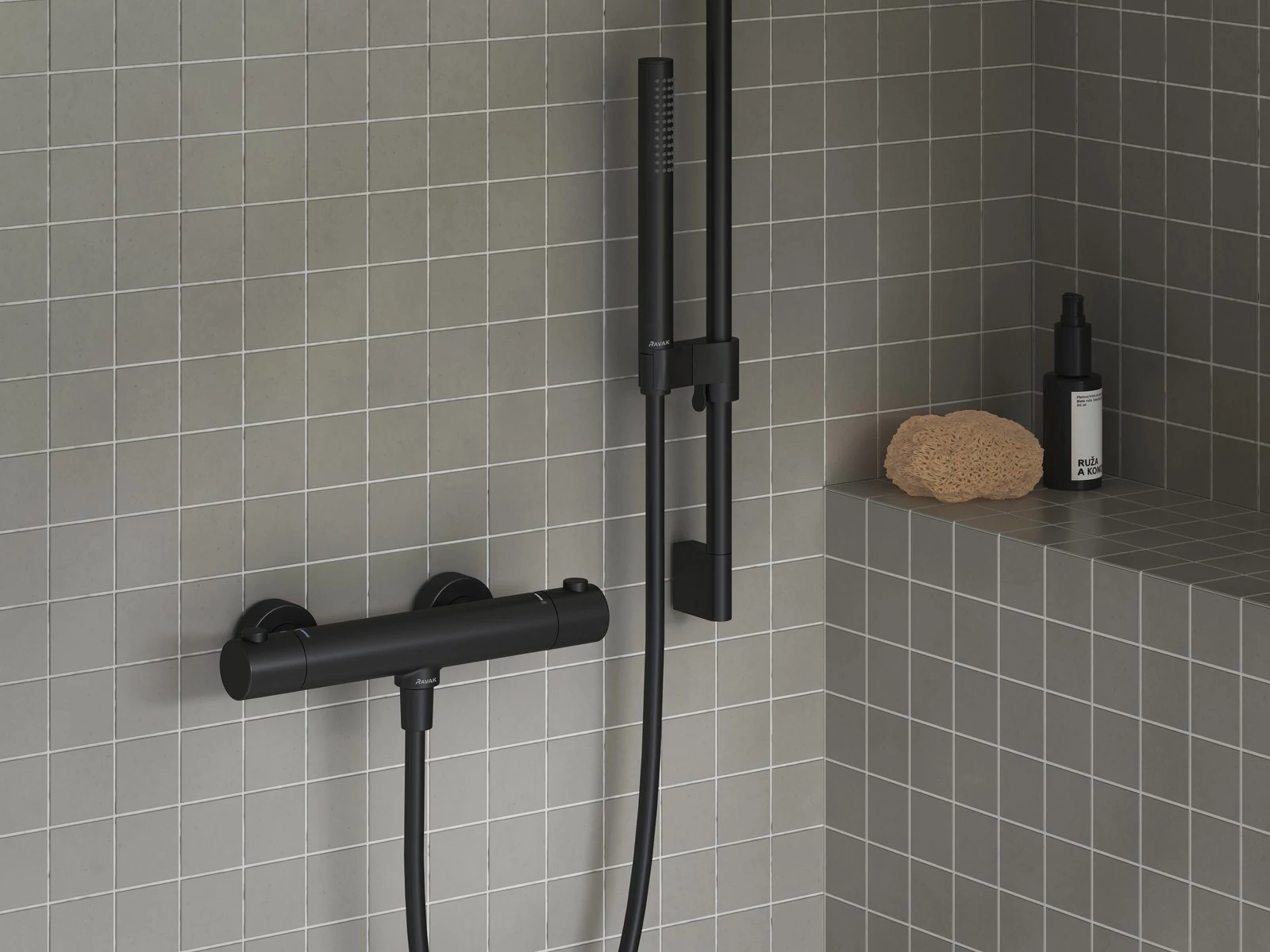 RAVAK Puri termoszátos fali zuhanycsaptelep 150 mm PU 033.20BL, fekete