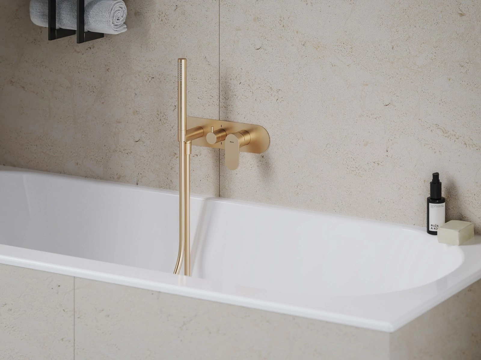 RAVAK Eleganta falba süllyesztett csaptelep szettel, kétutas, belső egység nélkül EL 065.60RGB.O2.RB07D.+S, Rose Gold Brushed