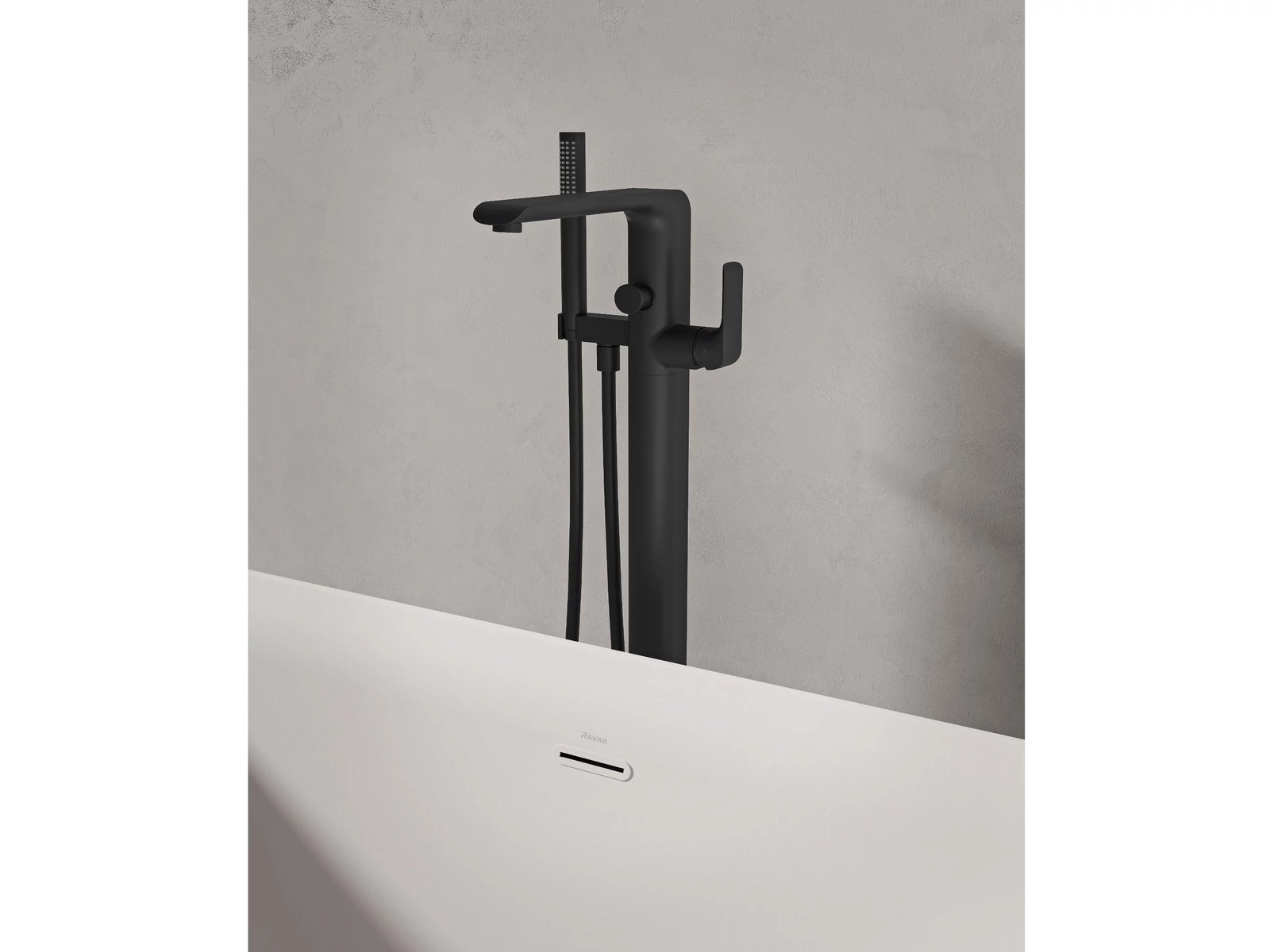 RAVAK Flat padlón álló kádcsaptelep szettel FL 080.20BL.RB07A, fekete