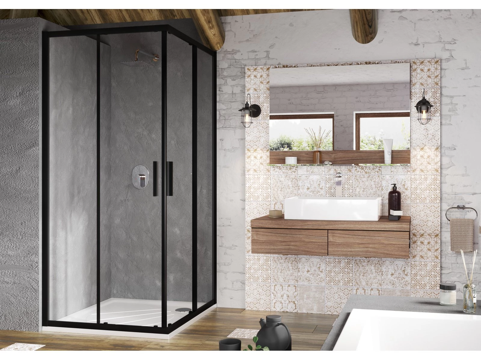 RAVAK Blix Slim BLSRV2 80x80 zuhanykabin fekete+transparent