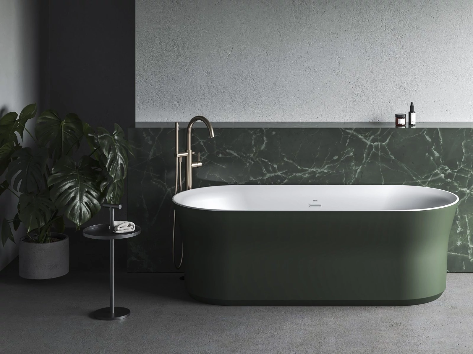 RAVAK Ypsilon 180x80, akrilkád, Grey Green/fehér, szabadonálló, túlfolyó és lefolyó: fehér