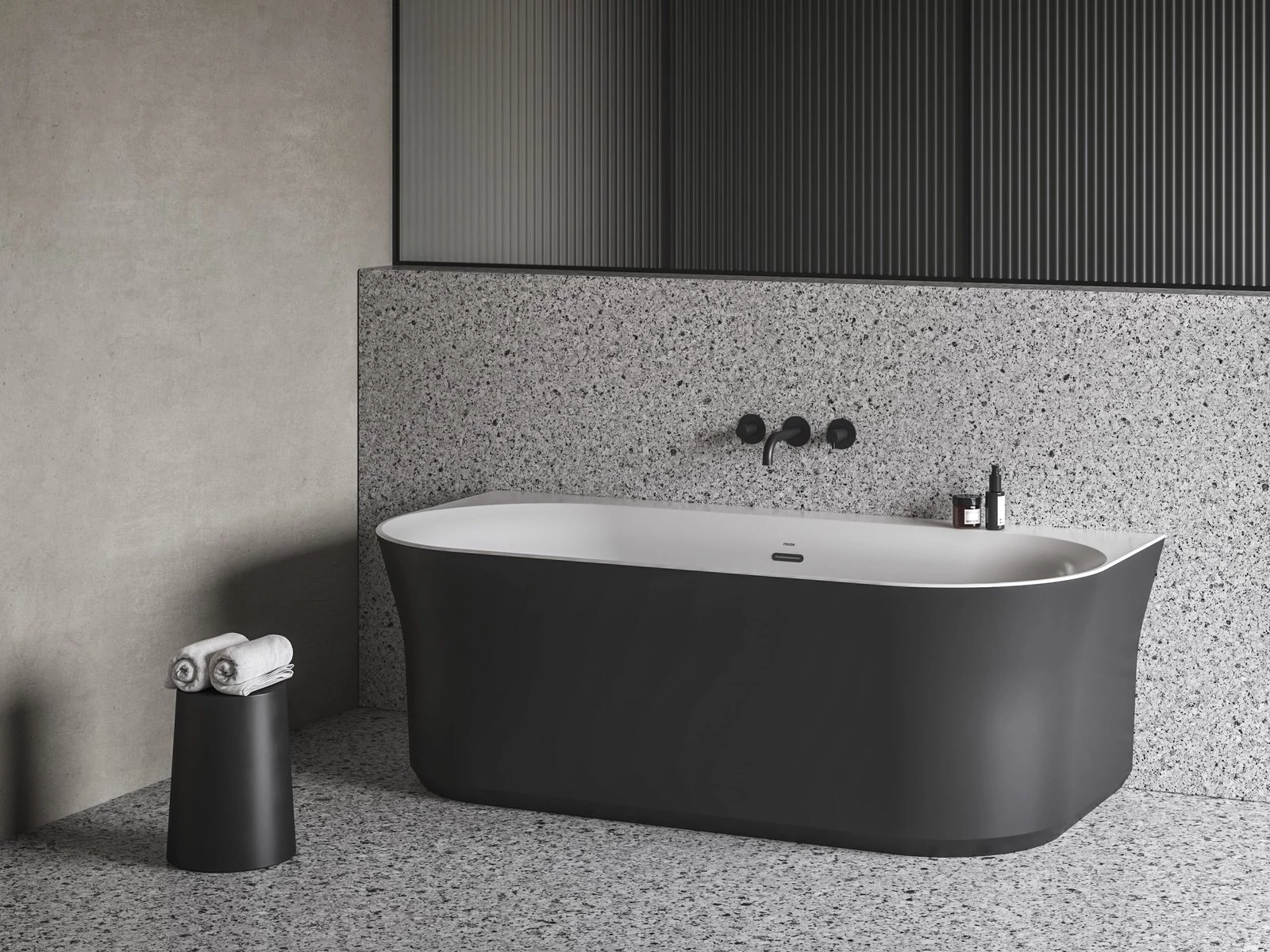 RAVAK Ypsilon Wall 178x86, akrilkád, fekete/fehér, szabadonálló, túlfolyó és lefolyó: fekete