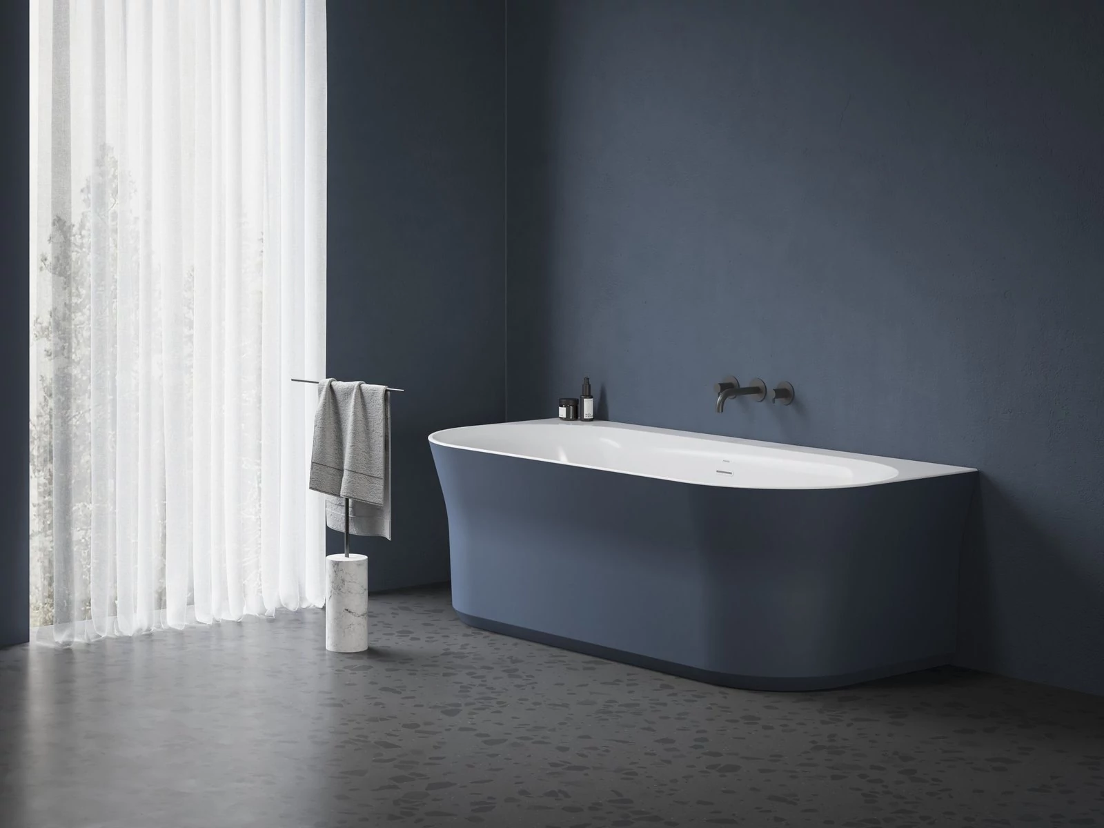 RAVAK Ypsilon Wall 178x86, akrilkád, Deepsea Blue/fehér, szabadonálló, túlfolyó és lefolyó: fehér