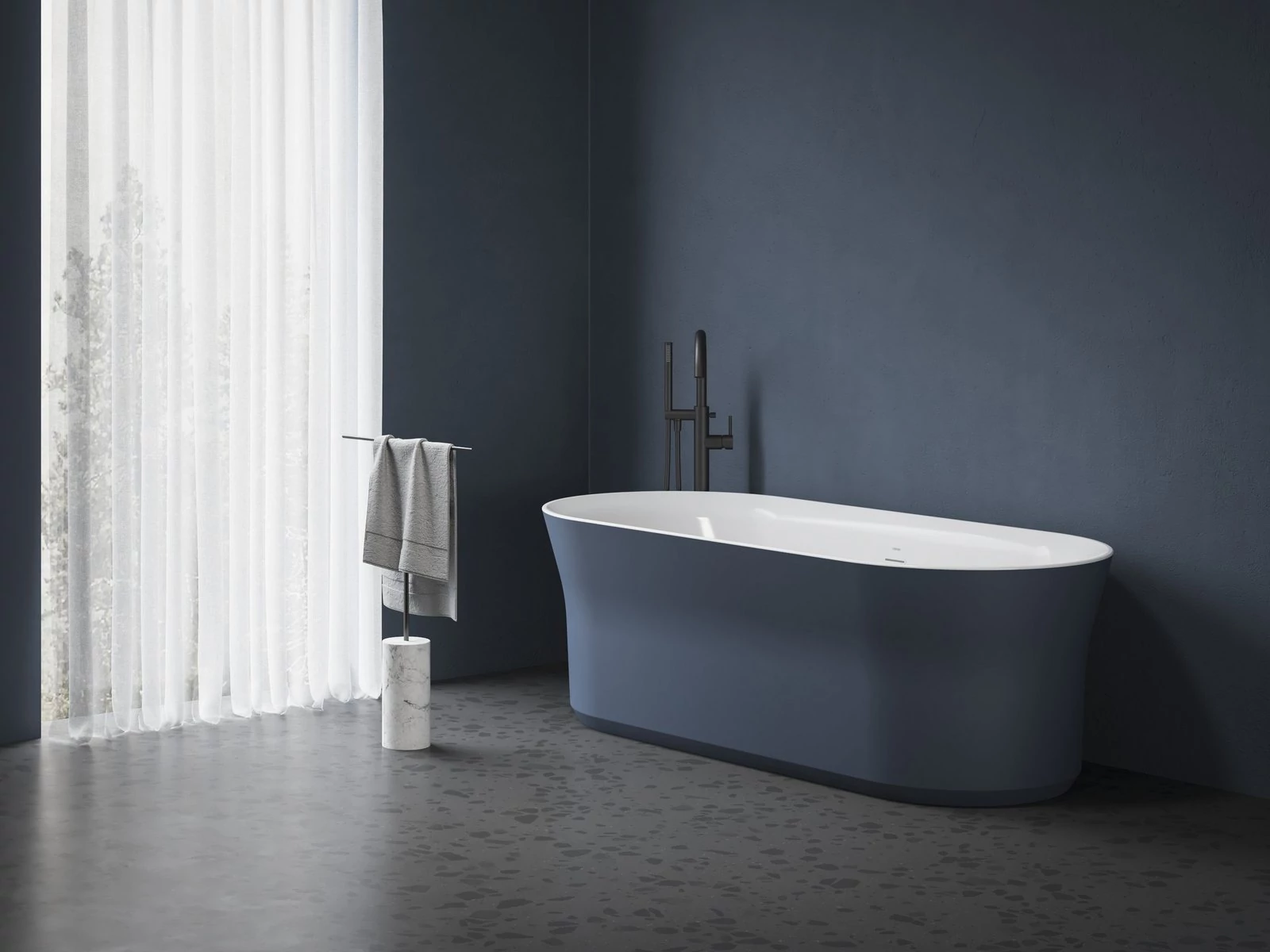 RAVAK Ypsilon 180x80, akrilkád, Deepsea Blue/fehér, szabadonálló, túlfolyó és lefolyó: fehér