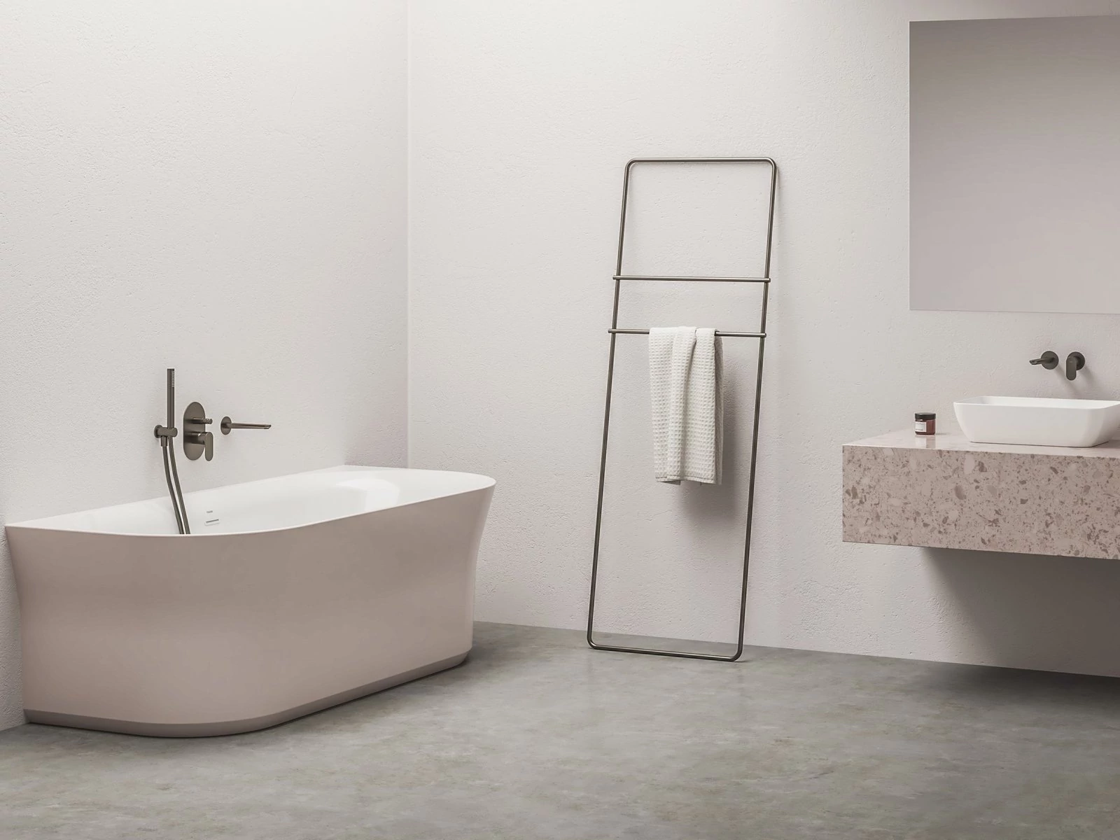 RAVAK Ypsilon Wall 178x86, akrilkád, Alabaster Pink/fehér, szabadonálló, túlfolyó és lefolyó: fehér