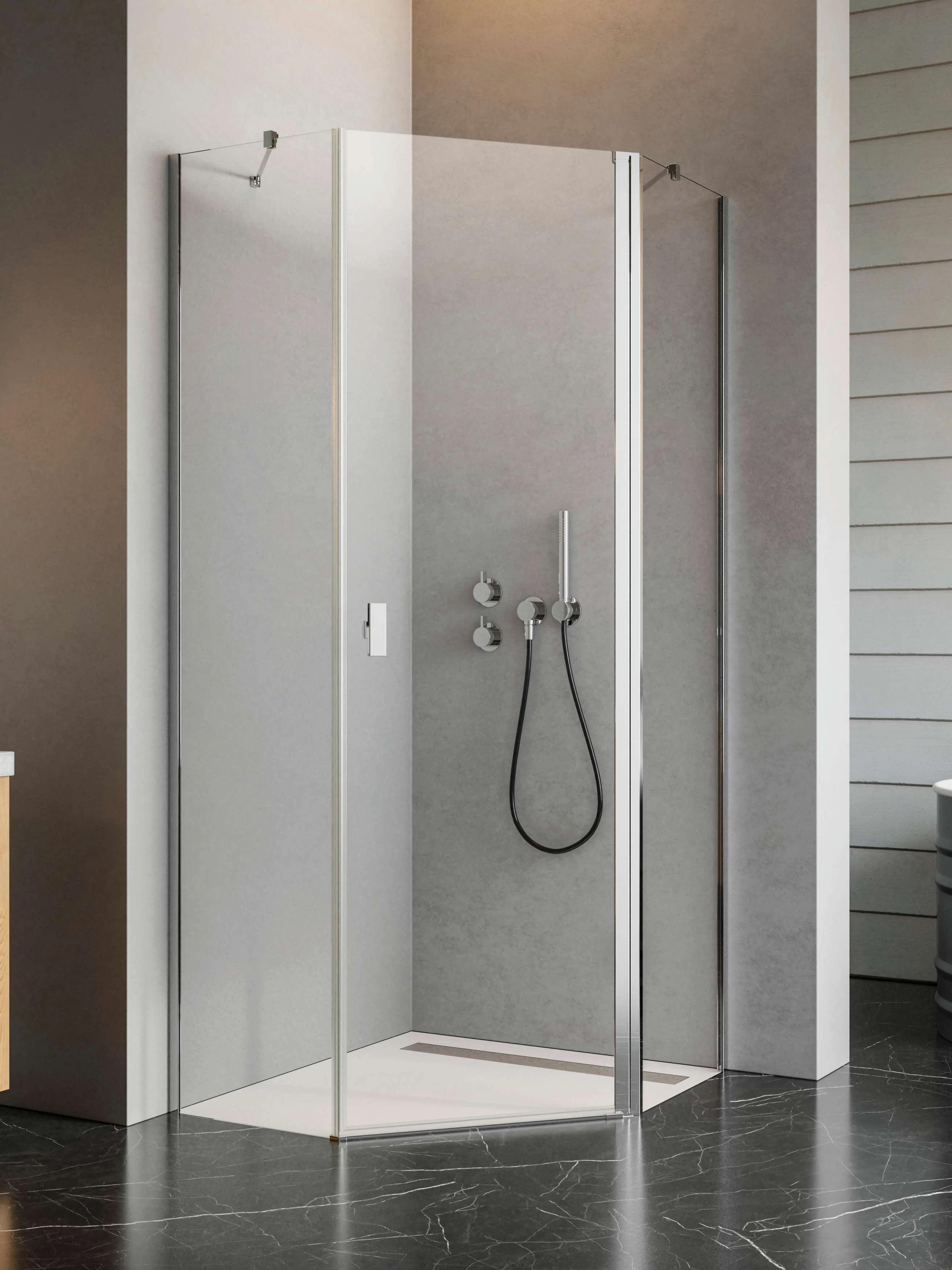 RADAWAY Nes PTJ szögletes zuhanykabin 100×80B átlátszó, balos, ajtó a hosszabb oldalon