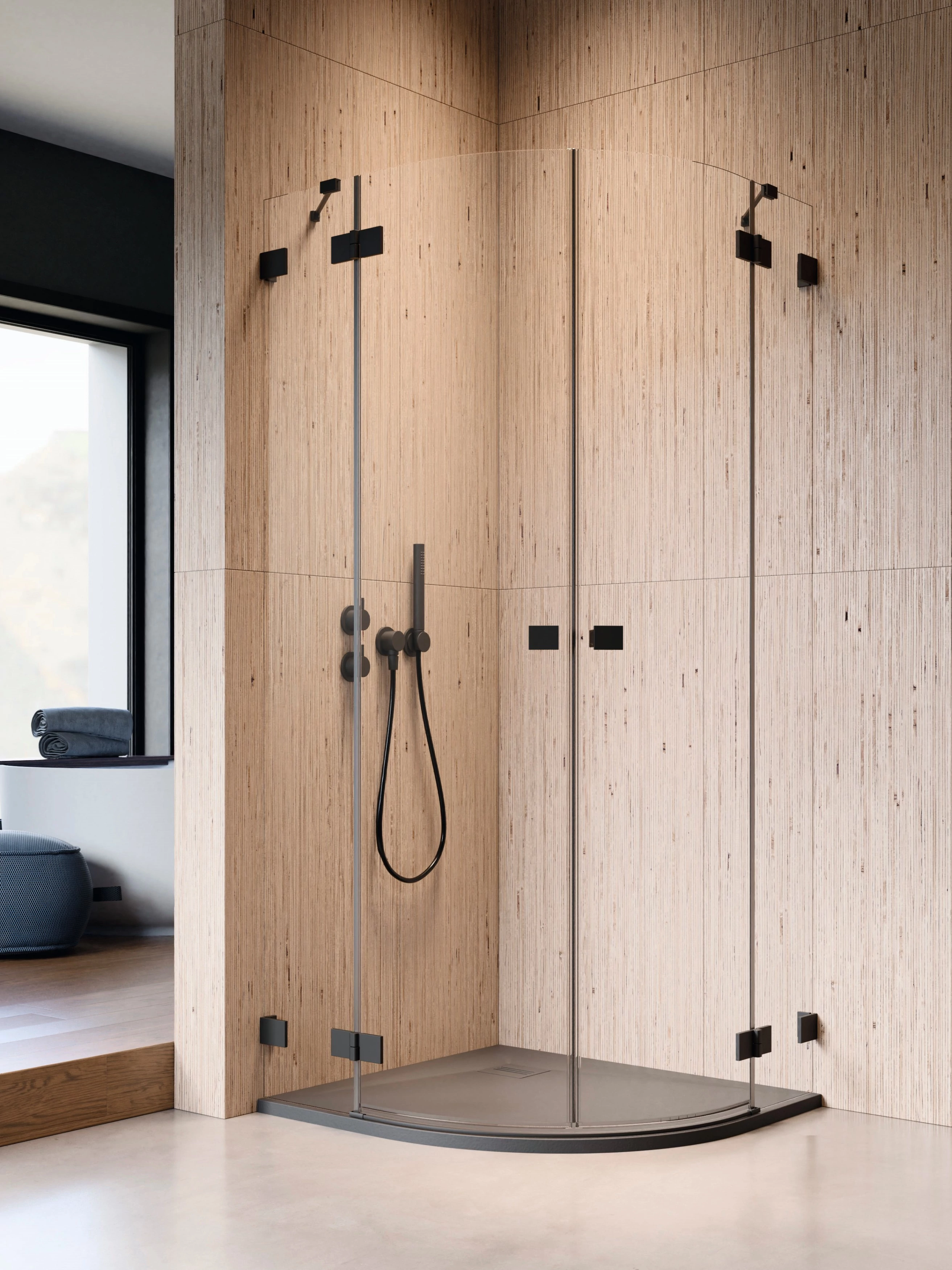 RADAWAY Essenza Pro Black PDD íves fekete zuhanykabin 80x90 átlátszó