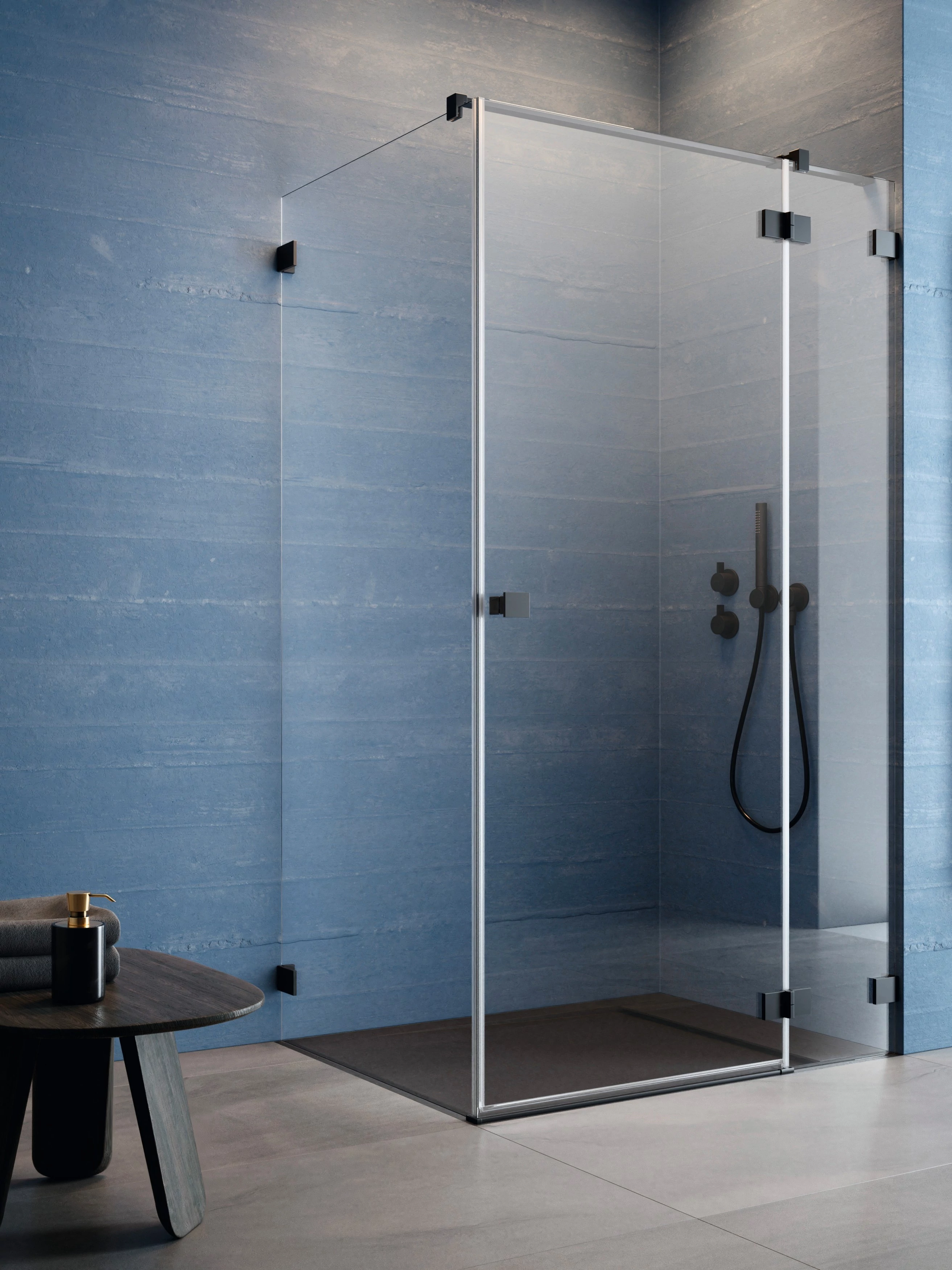 RADAWAY Essenza Pro Black KDJ szögletes fekete zuhanykabin 80x80 átlátszó balos