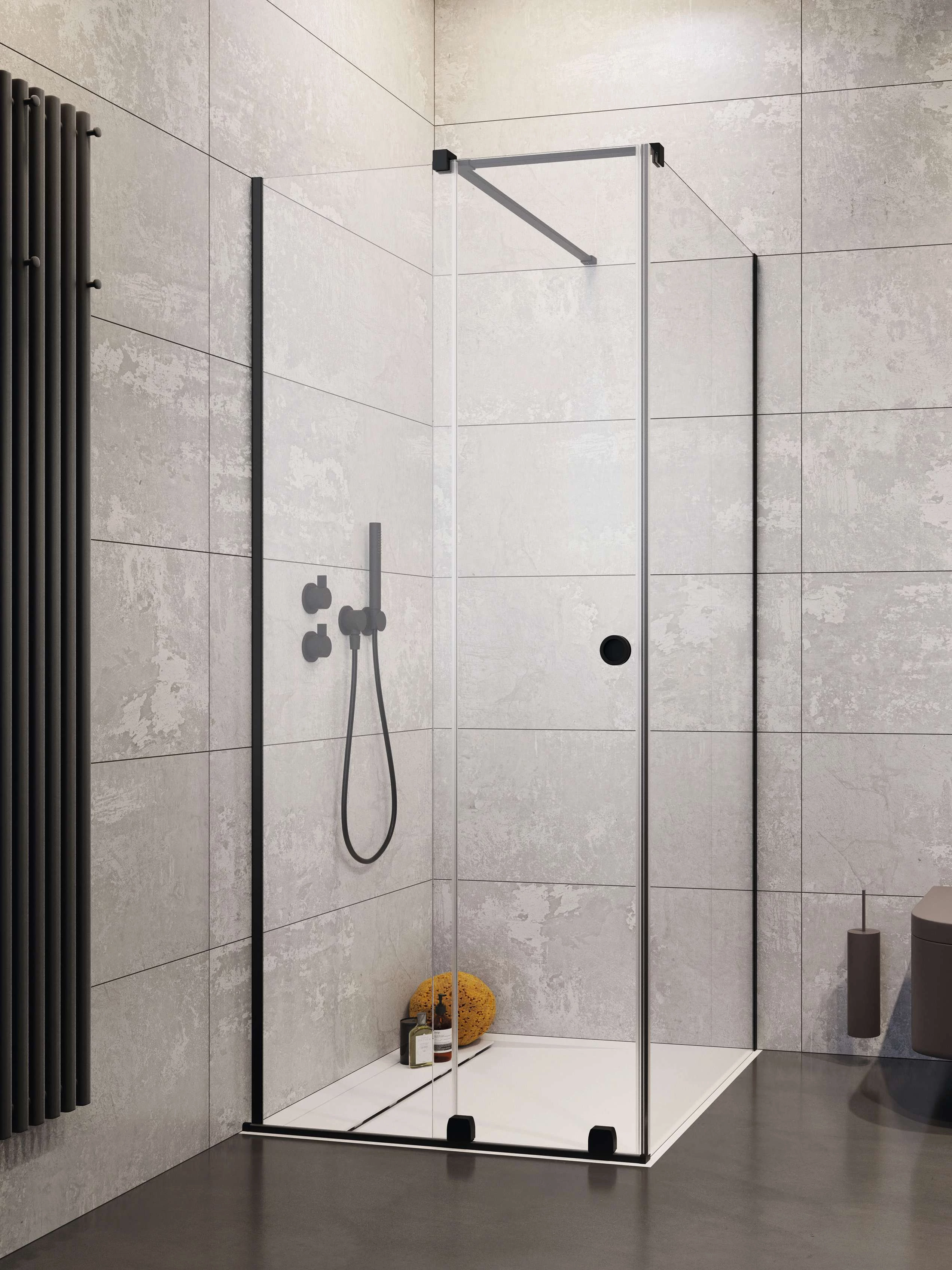 RADAWAY Furo Black KDJ RH szögletes fekete zuhanykabin 90x90 átlátszó balos