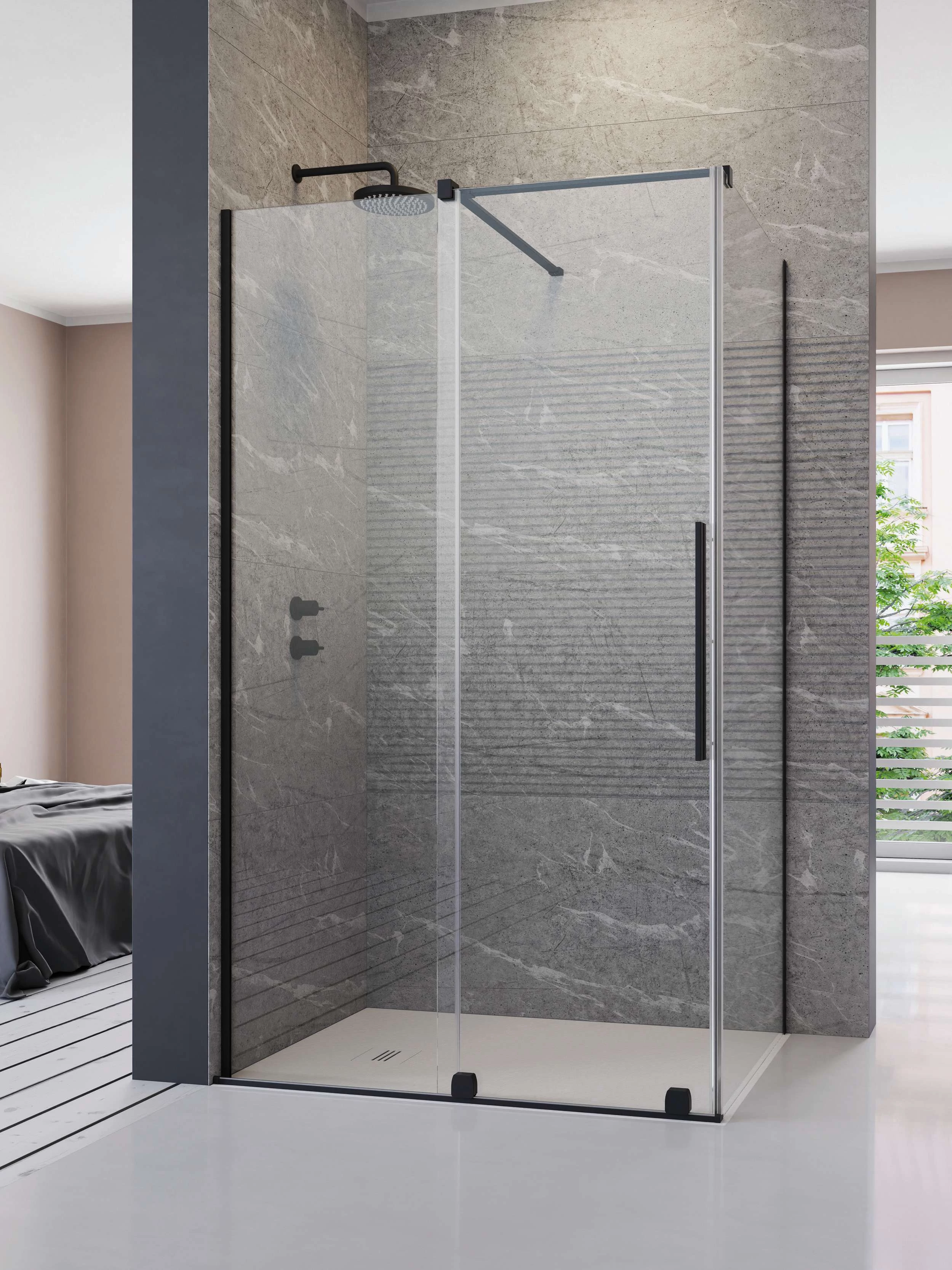 RADAWAY Furo Black KDJ szögletes fekete zuhanykabin 90x90 átlátszó jobbos