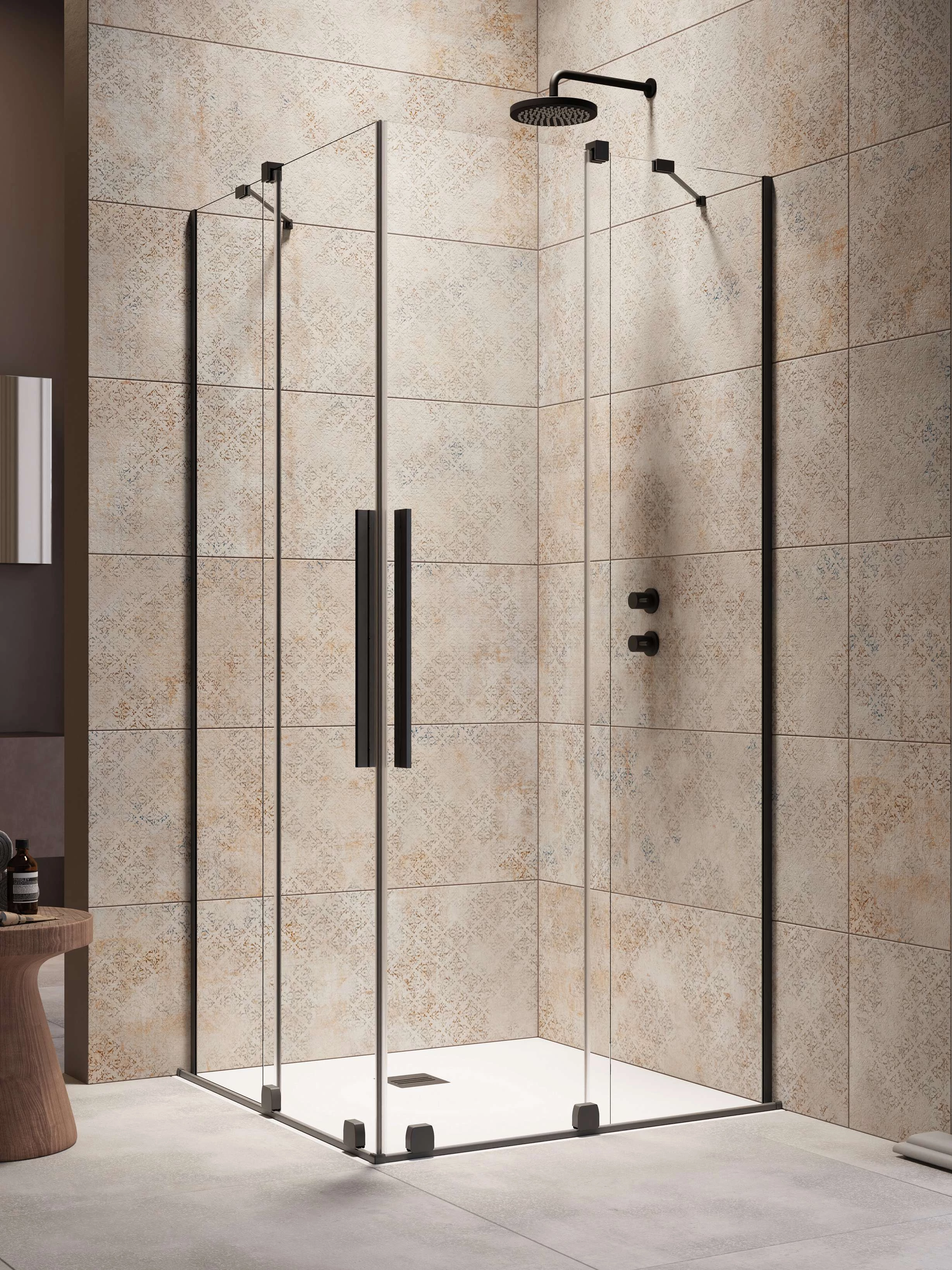 RADAWAY Furo Black KDD szögletes fekete zuhanykabin 110x110 átlátszó