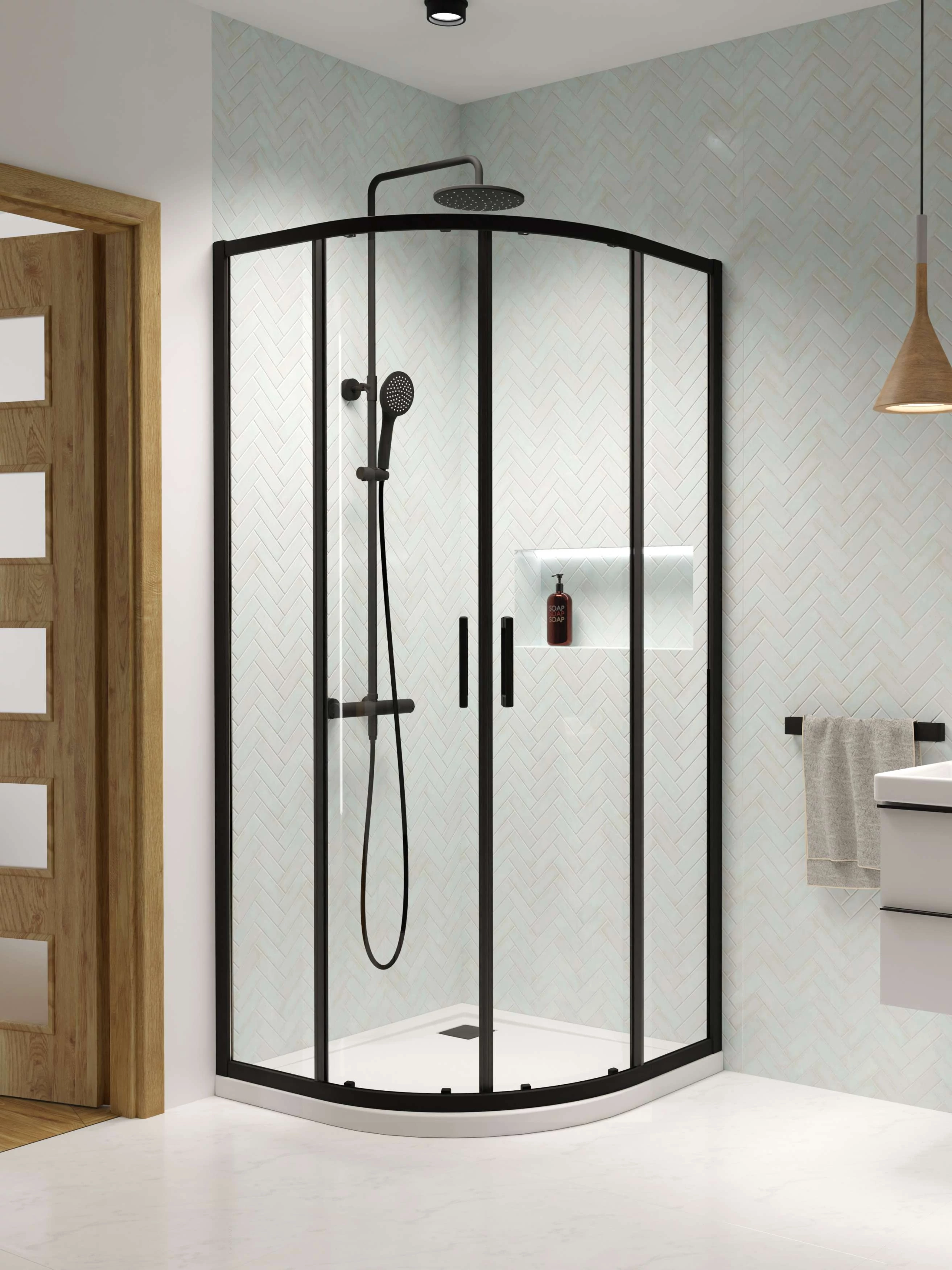RADAWAY Premium Pro Black PDD íves fekete zuhanykabin 80Bx80J