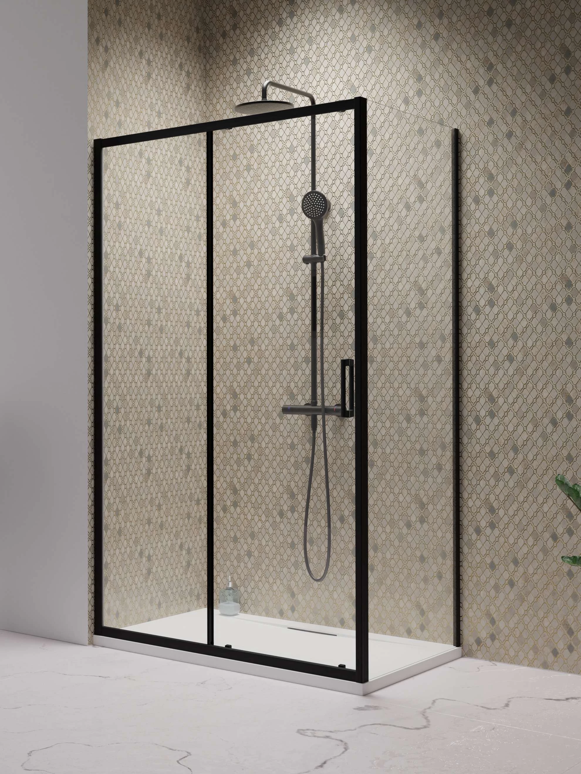 RADAWAY Premium Pro Black KDJ szögletes fekete zuhanykabin 100x100 átlátszó jobbos
