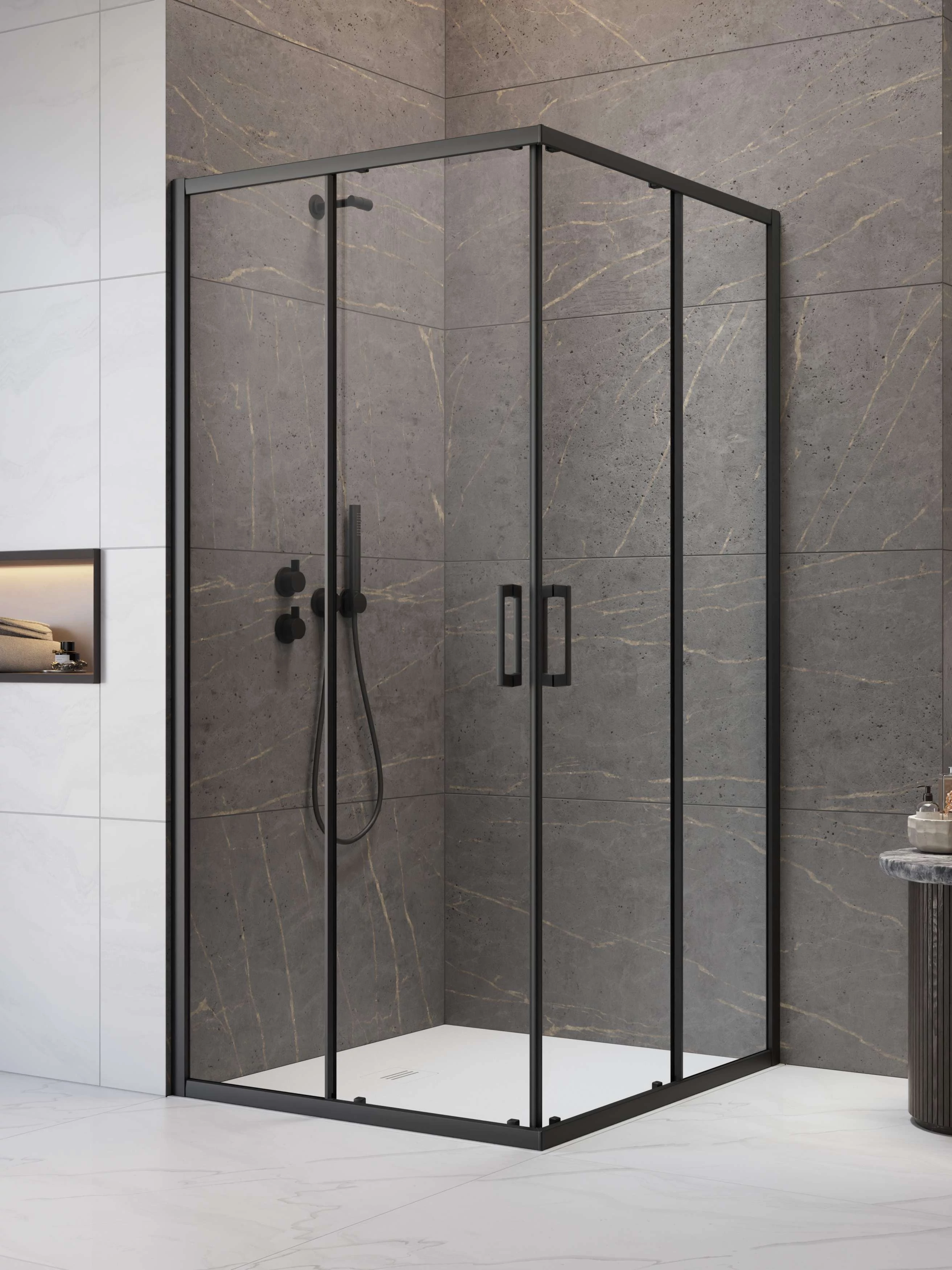 RADAWAY Premium Pro Black KDD szögletes fekete zuhanykabin 90x90 átlátszó