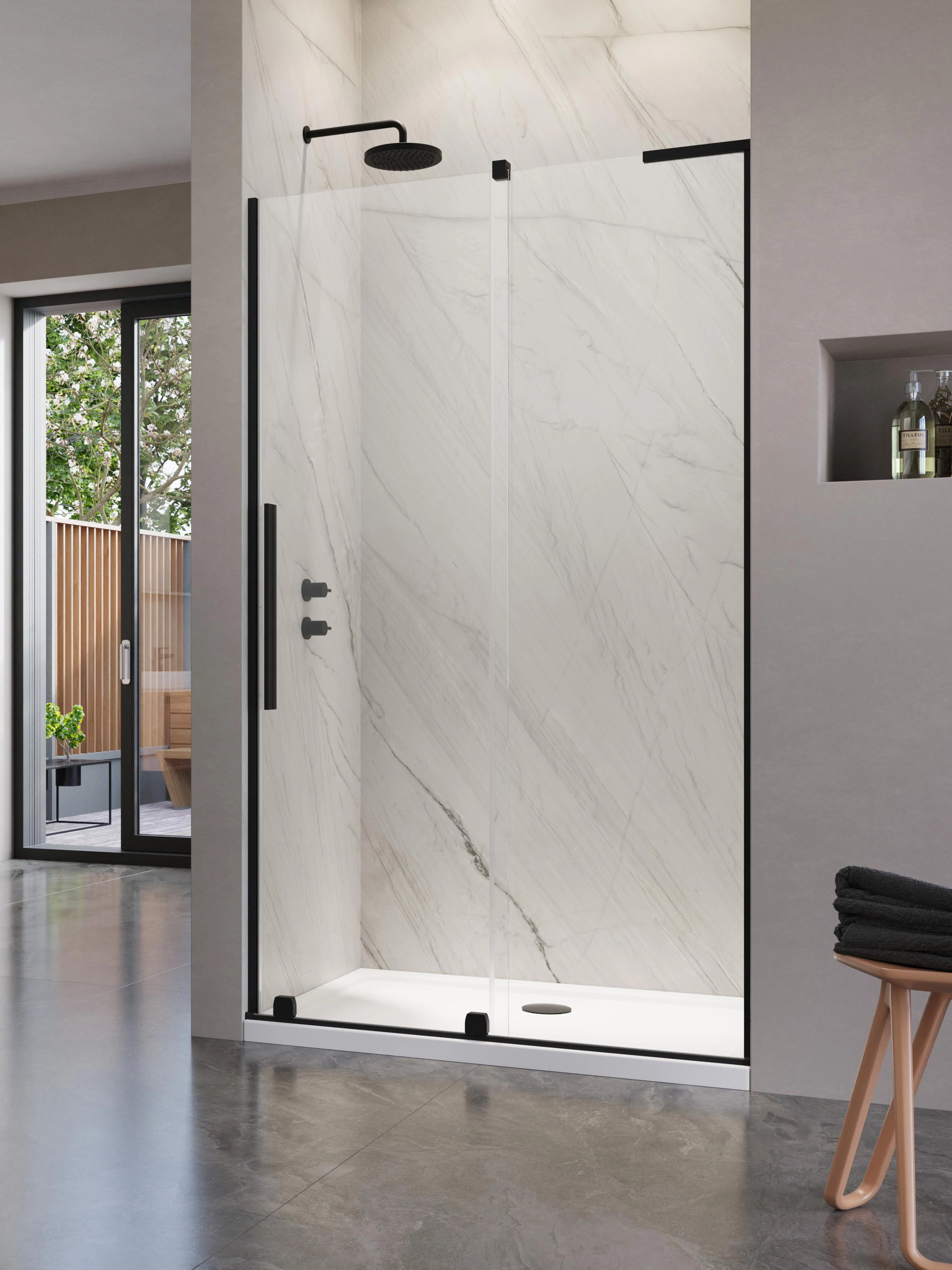 RADAWAY Furo SL Black DWJ fekete zuhanyajtó 100 átlátszó balos
