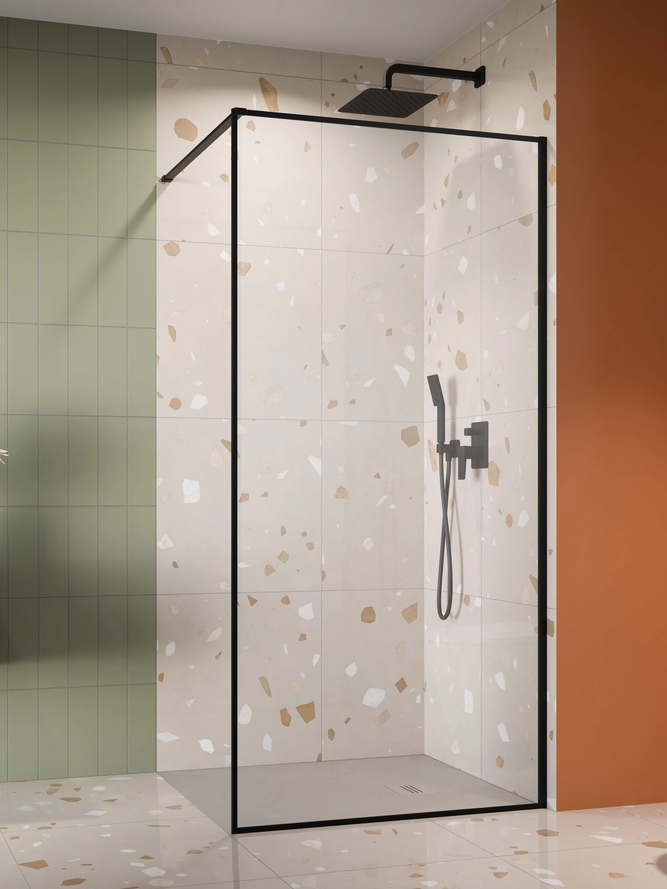 RADAWAY ﻿Modo F II Black Walk-in fekete zuhanyfal 75 átlátszó