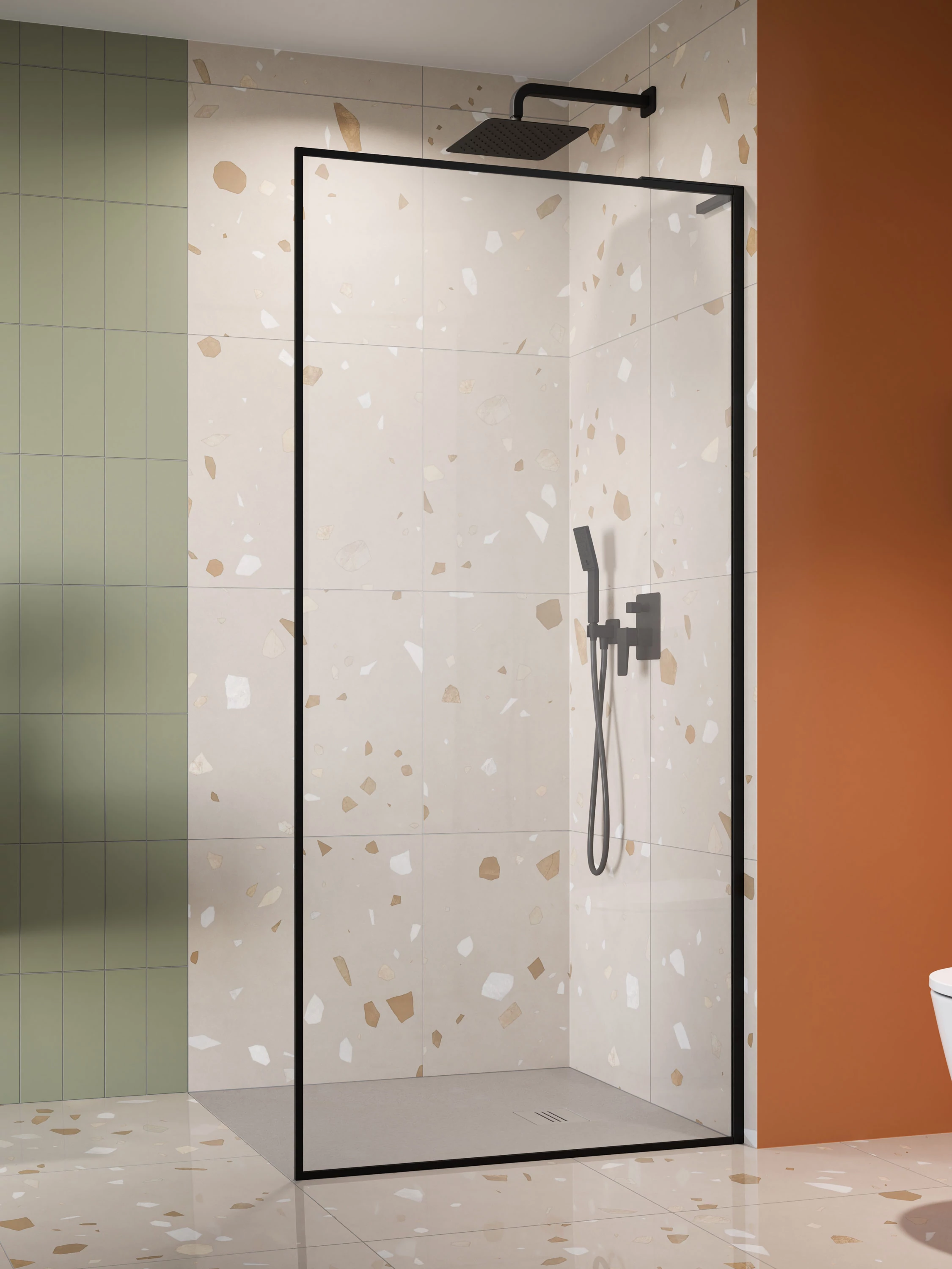 RADAWAY ﻿Modo F SL II Black Walk-in fekete zuhanyfal 75 átlátszó balos