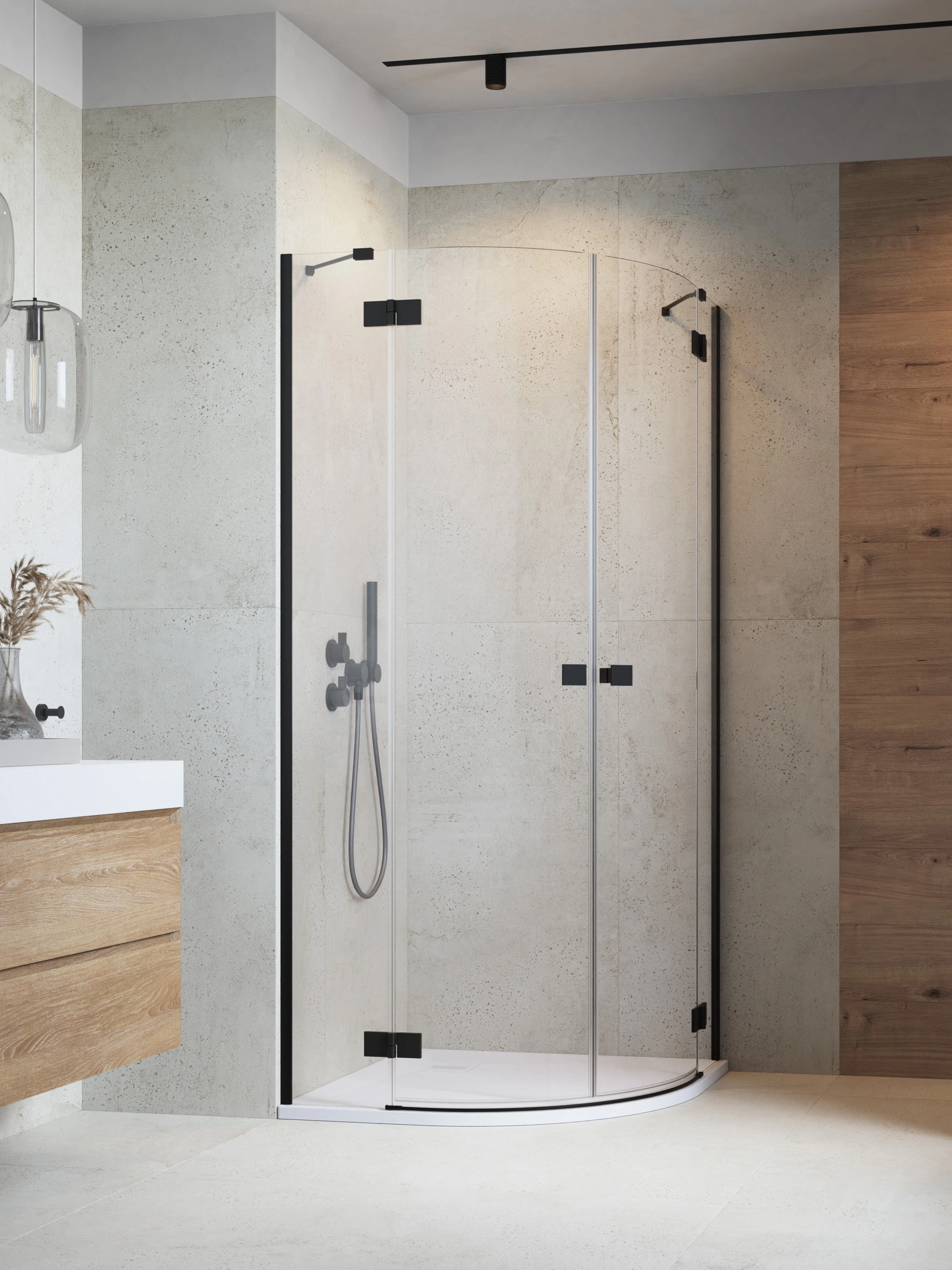 RADAWAY Essenza Black PDD íves fekete zuhanykabin 90x90 átlátszó
