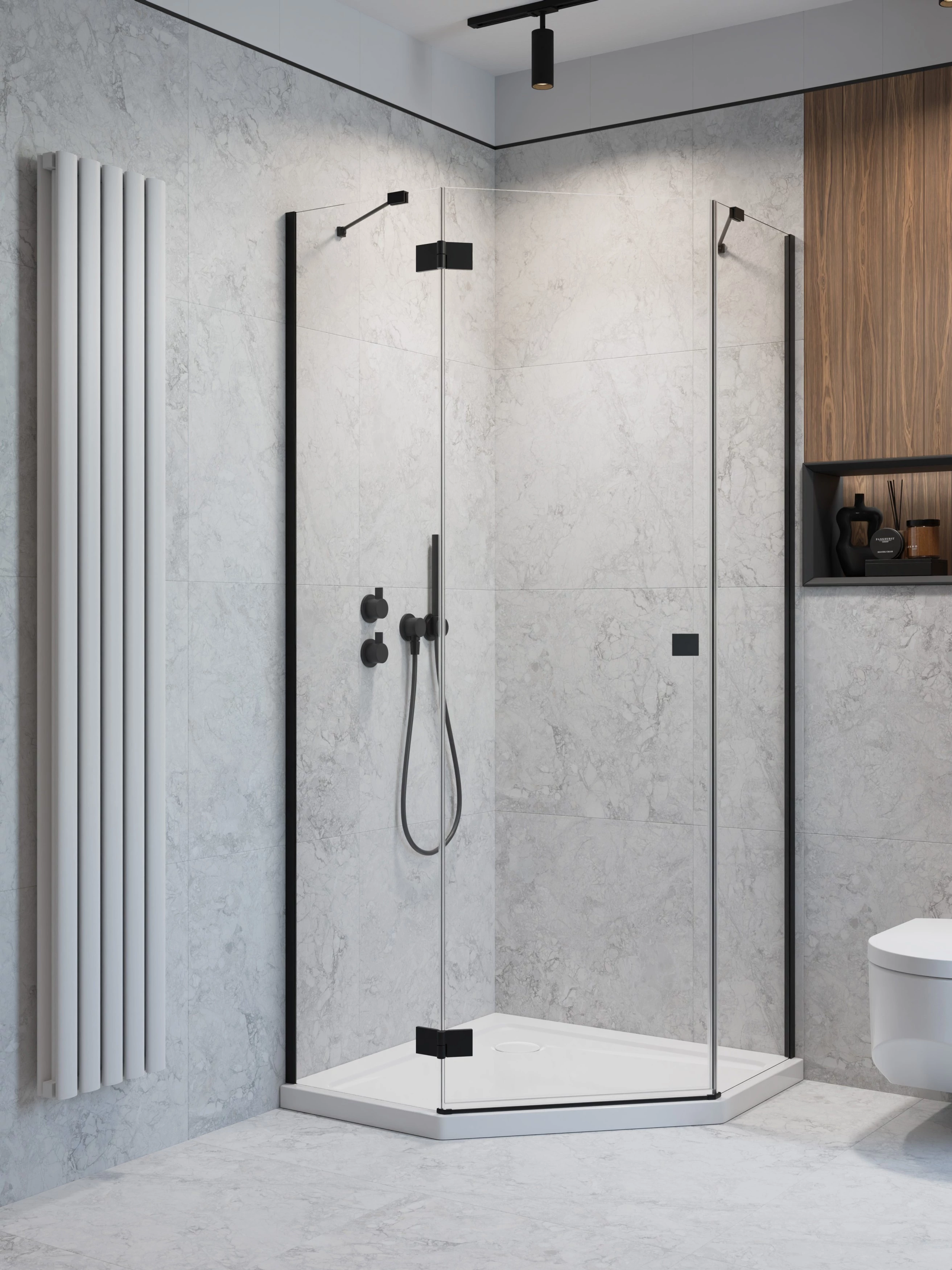RADAWAY Essenza Black PTJ szögletes fekete zuhanykabin 90x90 átlátszó balos
