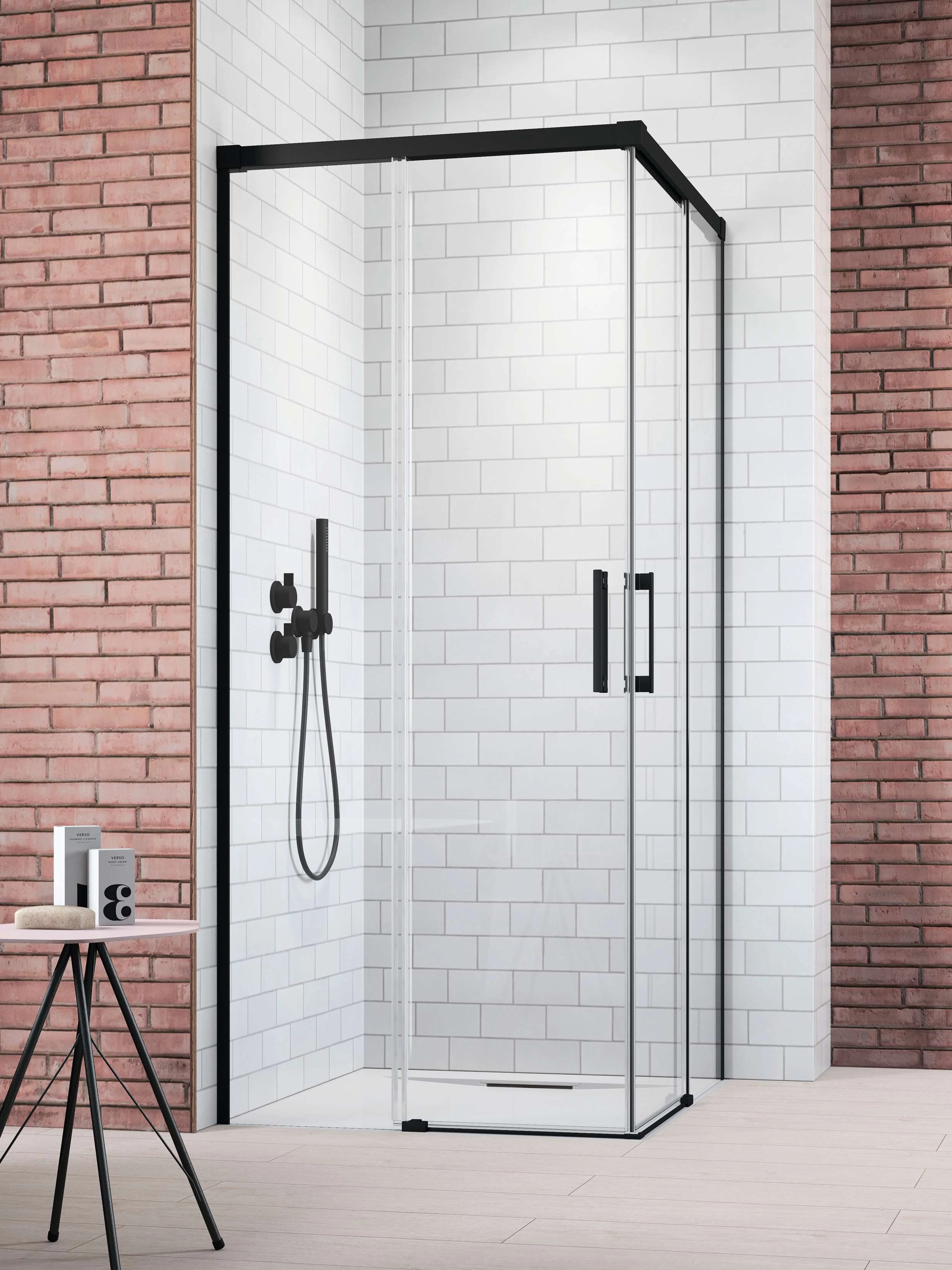 RADAWAY Idea Black KDD szögletes fekete zuhanykabin 90x75 átlátszó