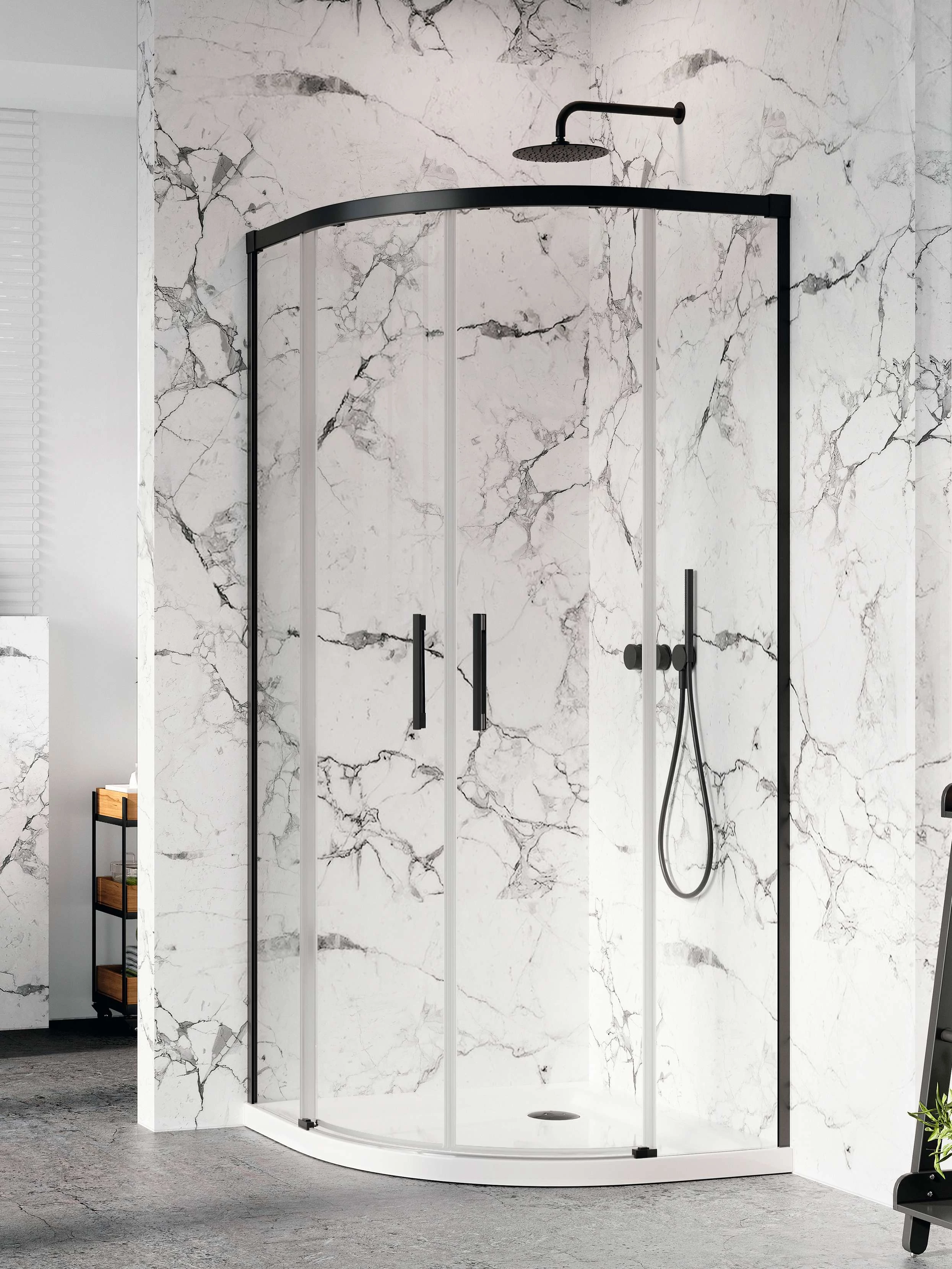 RADAWAY Idea Black PDD íves fekete zuhanykabin 120x80 átlátszó