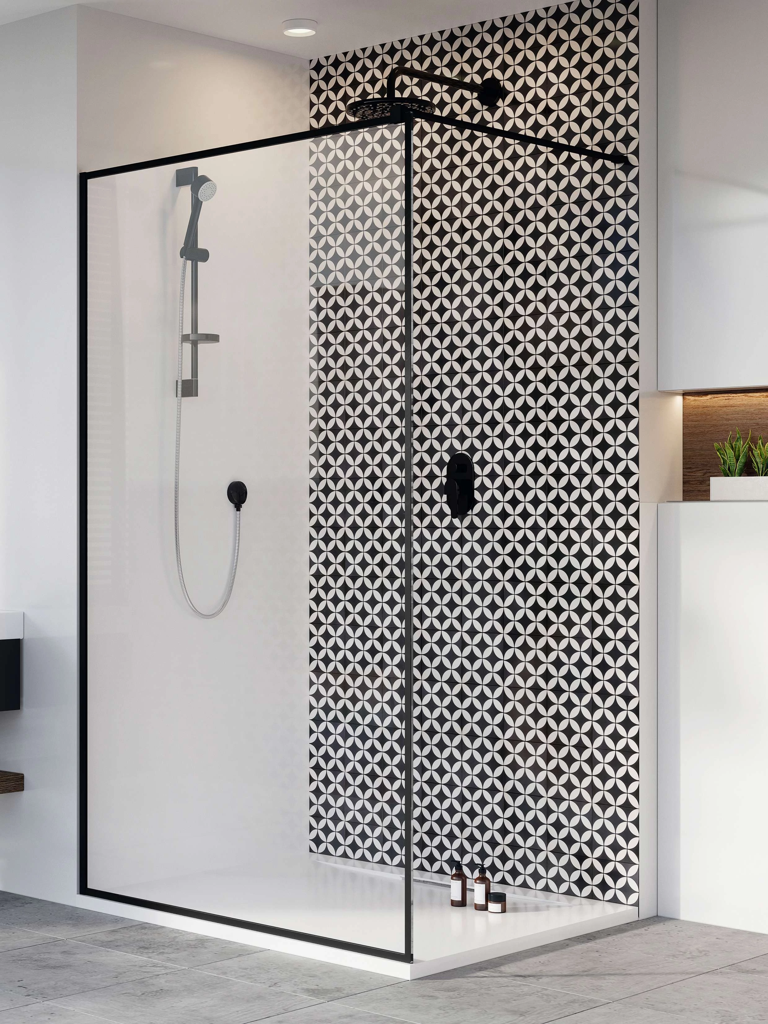 RADAWAY Modo New Black II Frame Walk-in fekete zuhanyfal 70 átlátszó