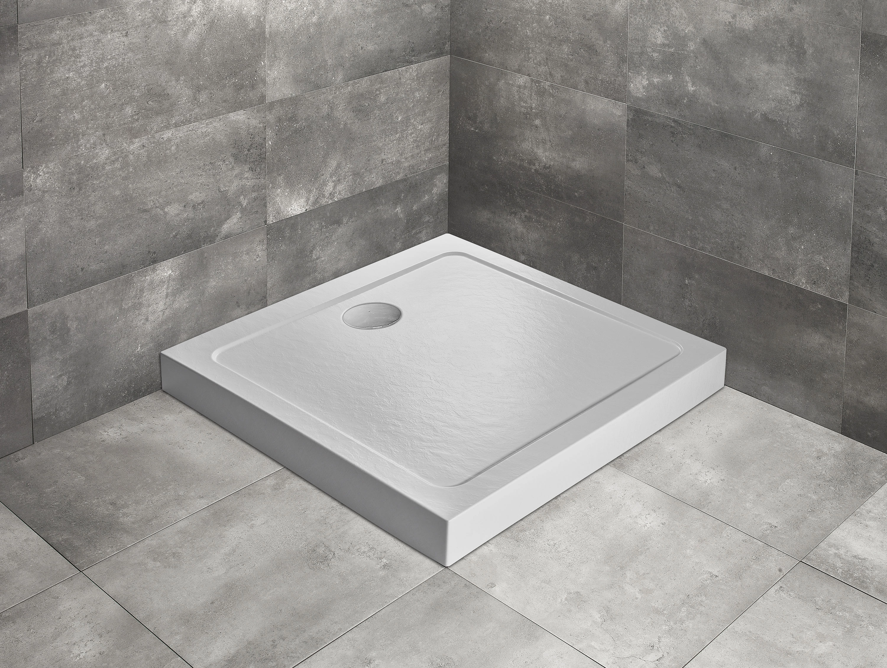 RADAWAY Doros Stone C szögletes zuhanytálca előlappal 90x90 fekete, ajándék szifonnal