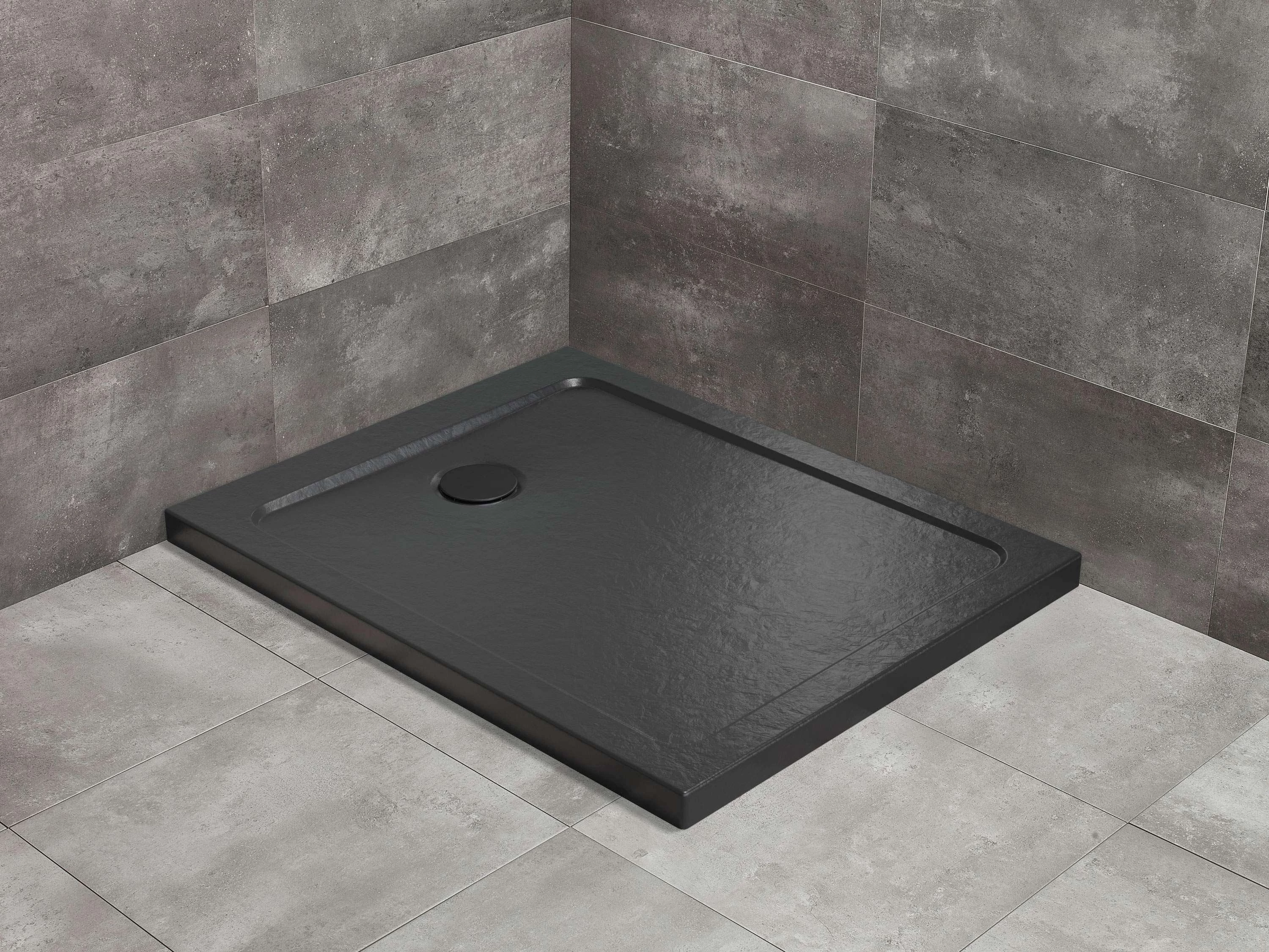 RADAWAY Doros Stone F szögletes lapos zuhanytálca 140x80 fekete, ajándék szifonnal