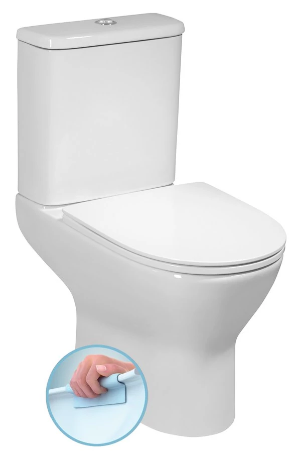 BRUCKNER DARIO monoblokkos WC, alsó/hátsó kifolyású, ülőke nélkül, duálgombos öblítőmechanikával